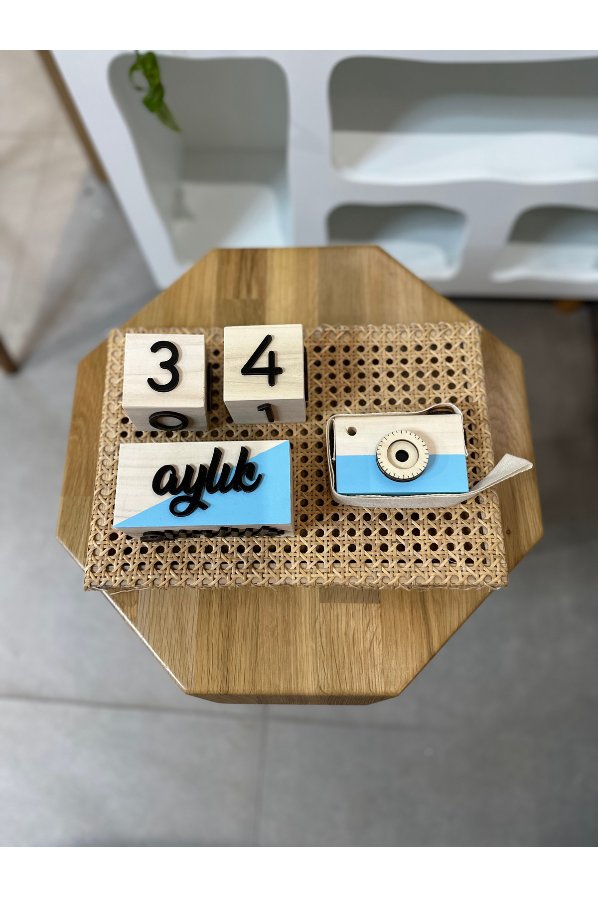 Baykuş Craft Mimarlık İsimli - 3 Boyutlu Bebek Ahşap Hatıra Küpü Anı Küpü Ahşap Oyuncak Fotoğraf Makinesi Seti/türkçe/mavi fotoğrafı 2 (önizleme)