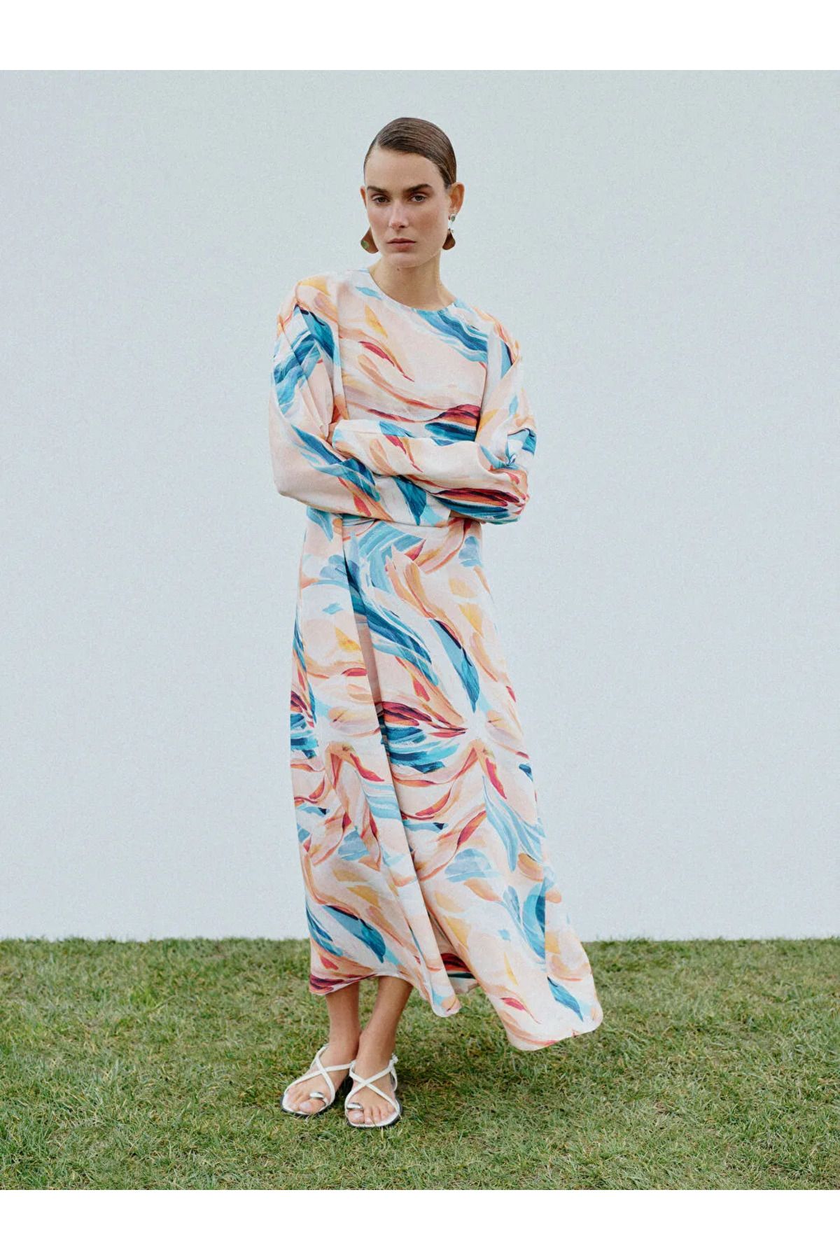 LC Waikiki LCW Modest Karişik Bisiklet Yaka Desenli Kadın Elbise