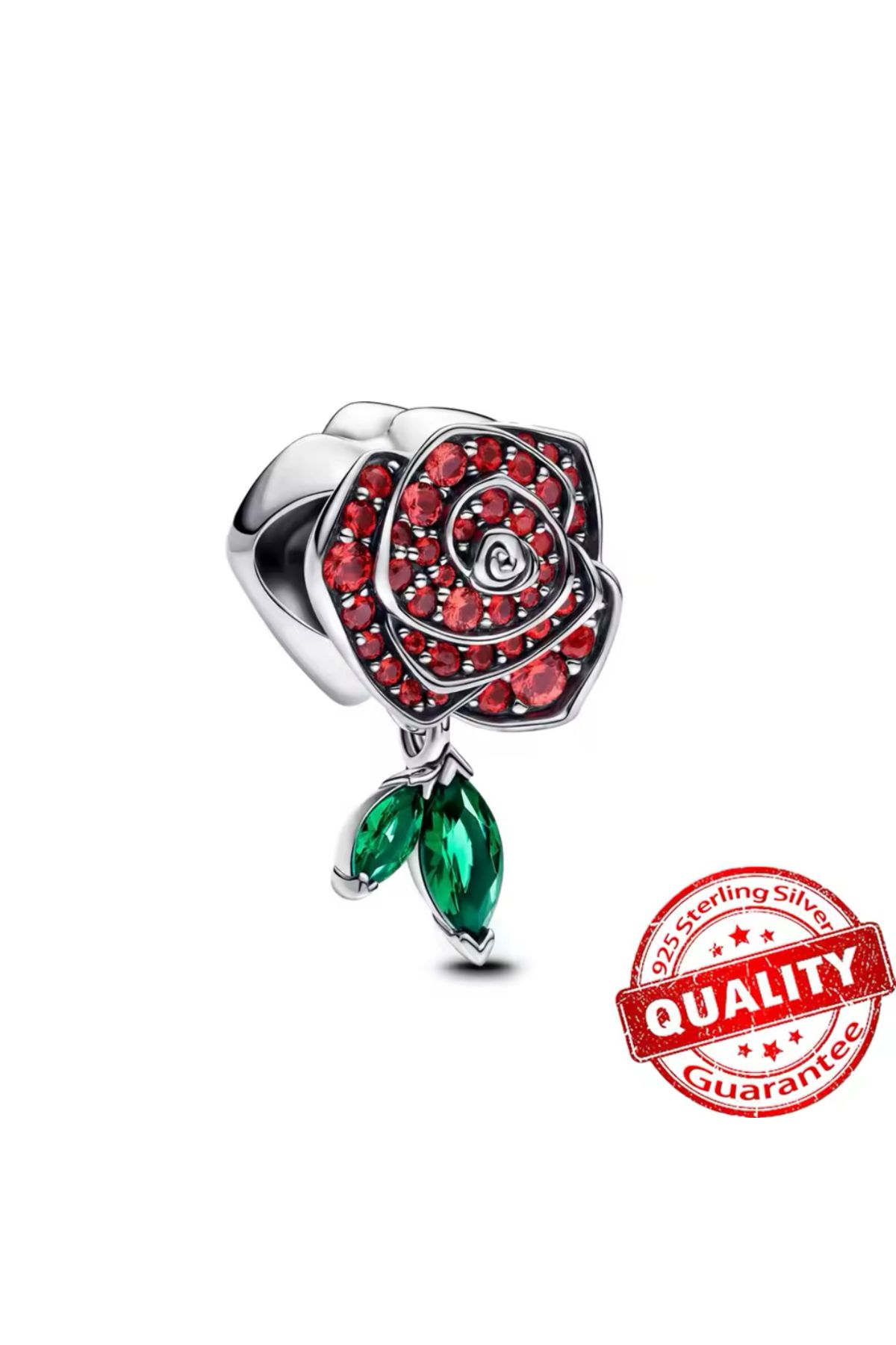 POSEİDONS JEWELLERY Poseidons Jewellery Açan Işıltılı Gül 925 Ayar Charm