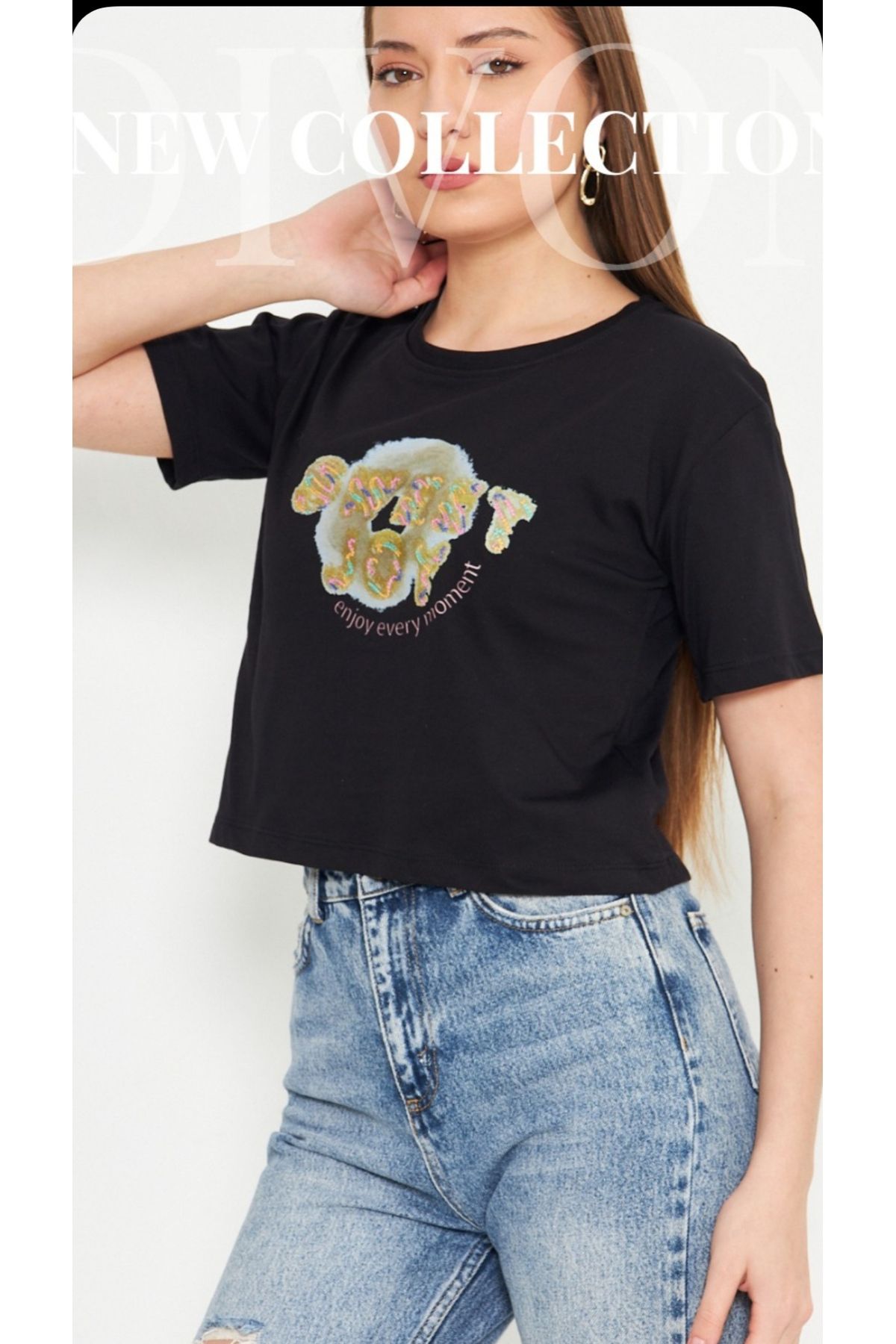PEKA Nakışlı crop T-shirt