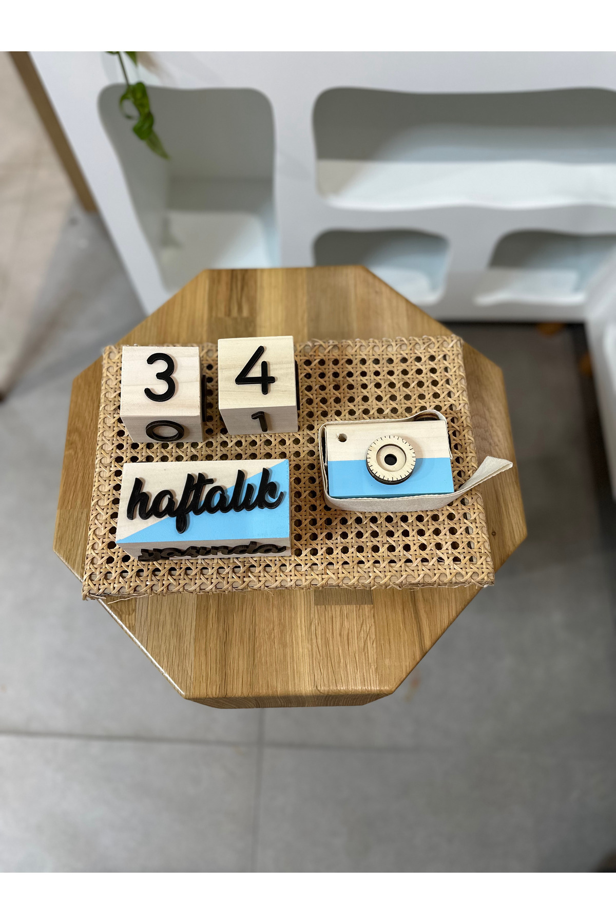 Baykuş Craft Mimarlık İsimli - 3 Boyutlu Bebek Ahşap Hatıra Küpü Anı Küpü Ahşap Oyuncak Fotoğraf Makinesi Seti/türkçe/mavi fotoğrafı 3 (önizleme)