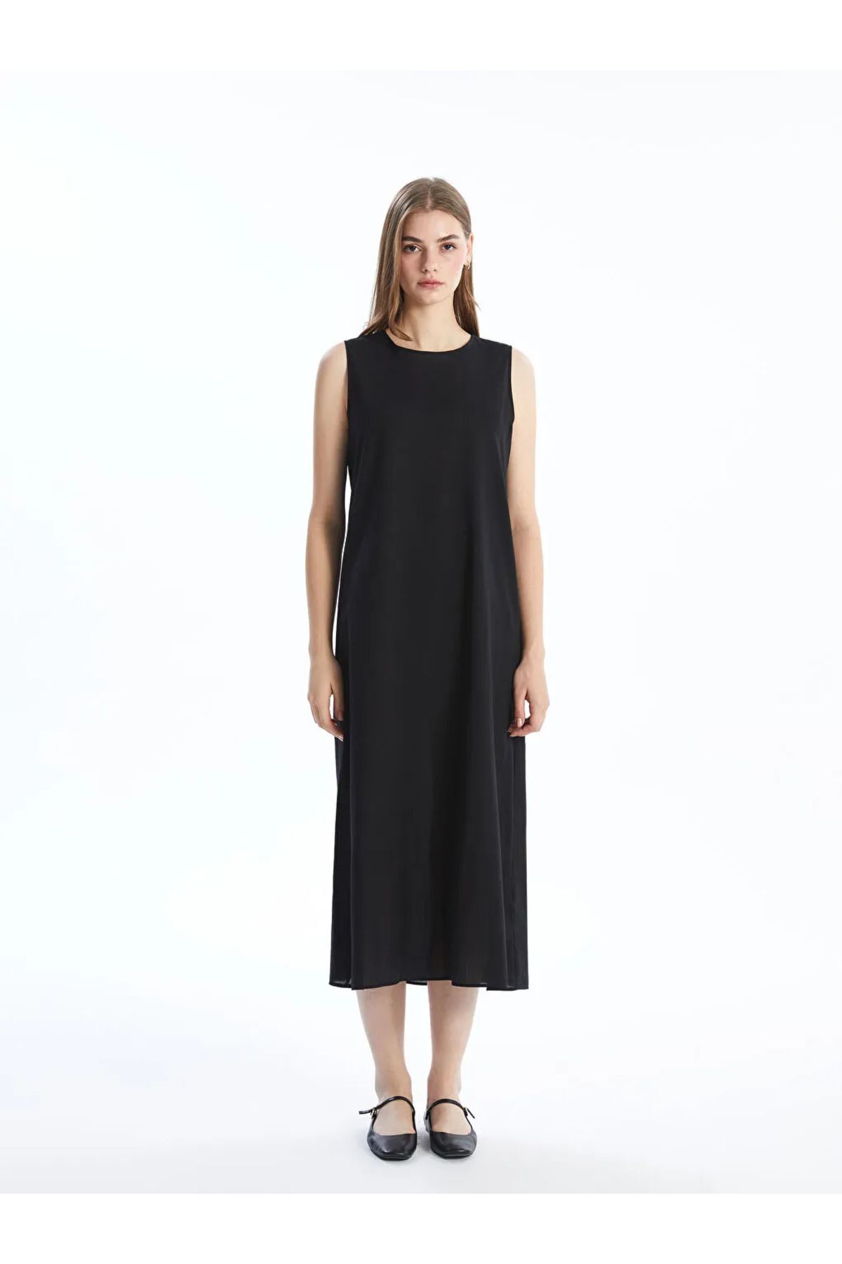 LC Waikiki LCW Modest Siyah Bisiklet Yaka Kadın Elbise