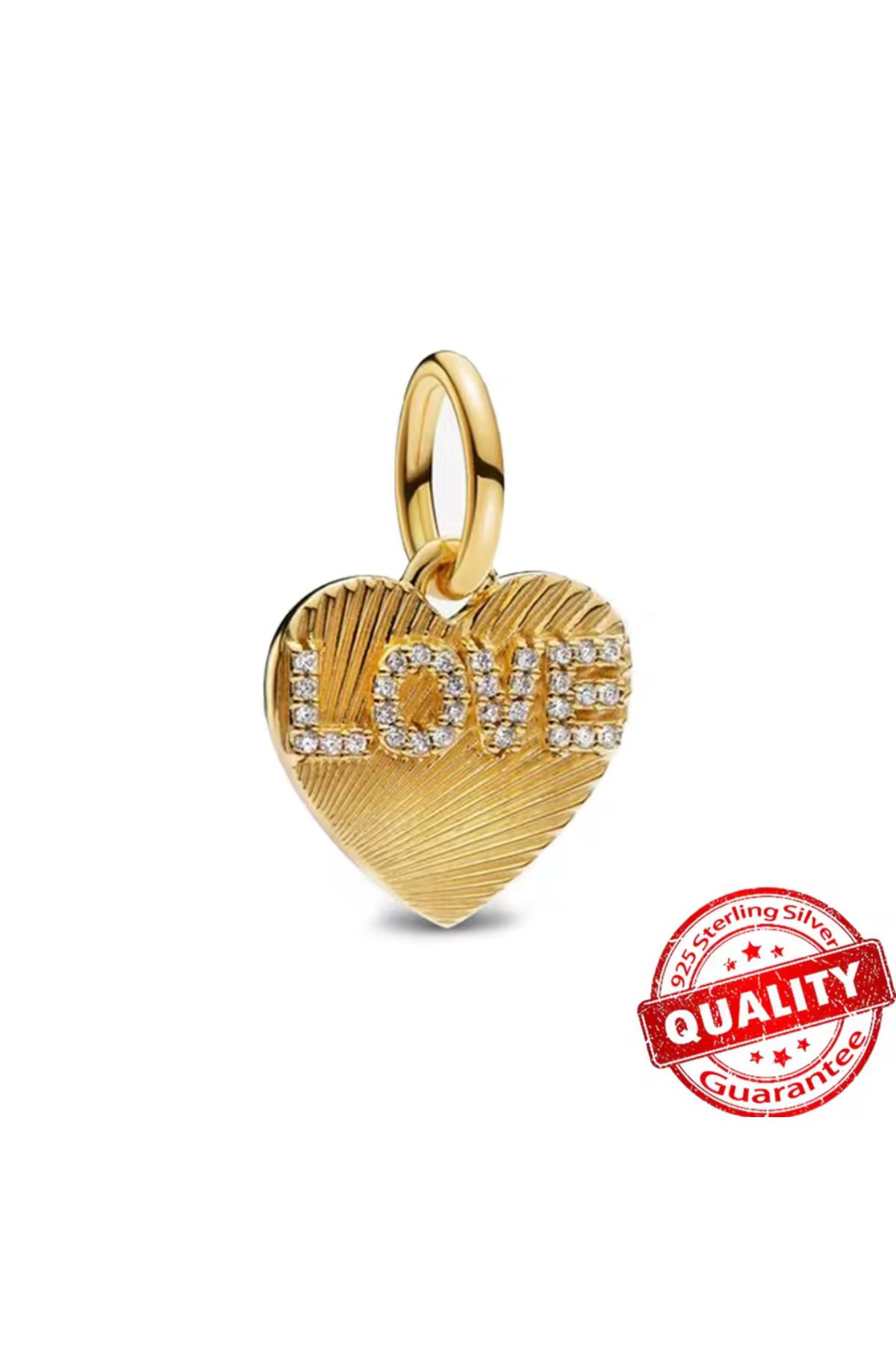 POSEİDONS JEWELLERY Poseidons Jewellery Gold Renk Love Yazılı Kalp Sallantılı 925 Ayar Charm