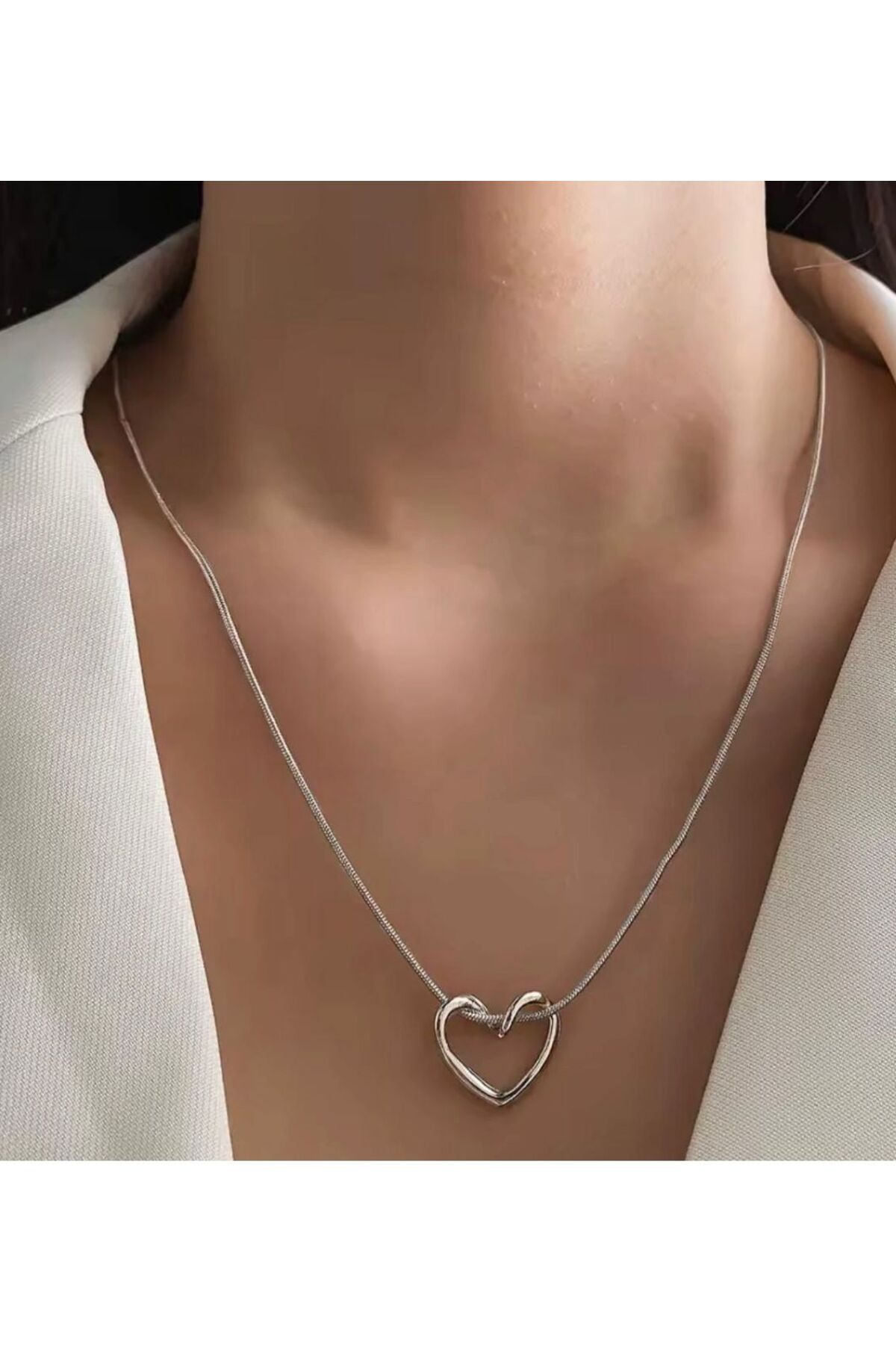 Butik Çelik Silver Kalp Kolye