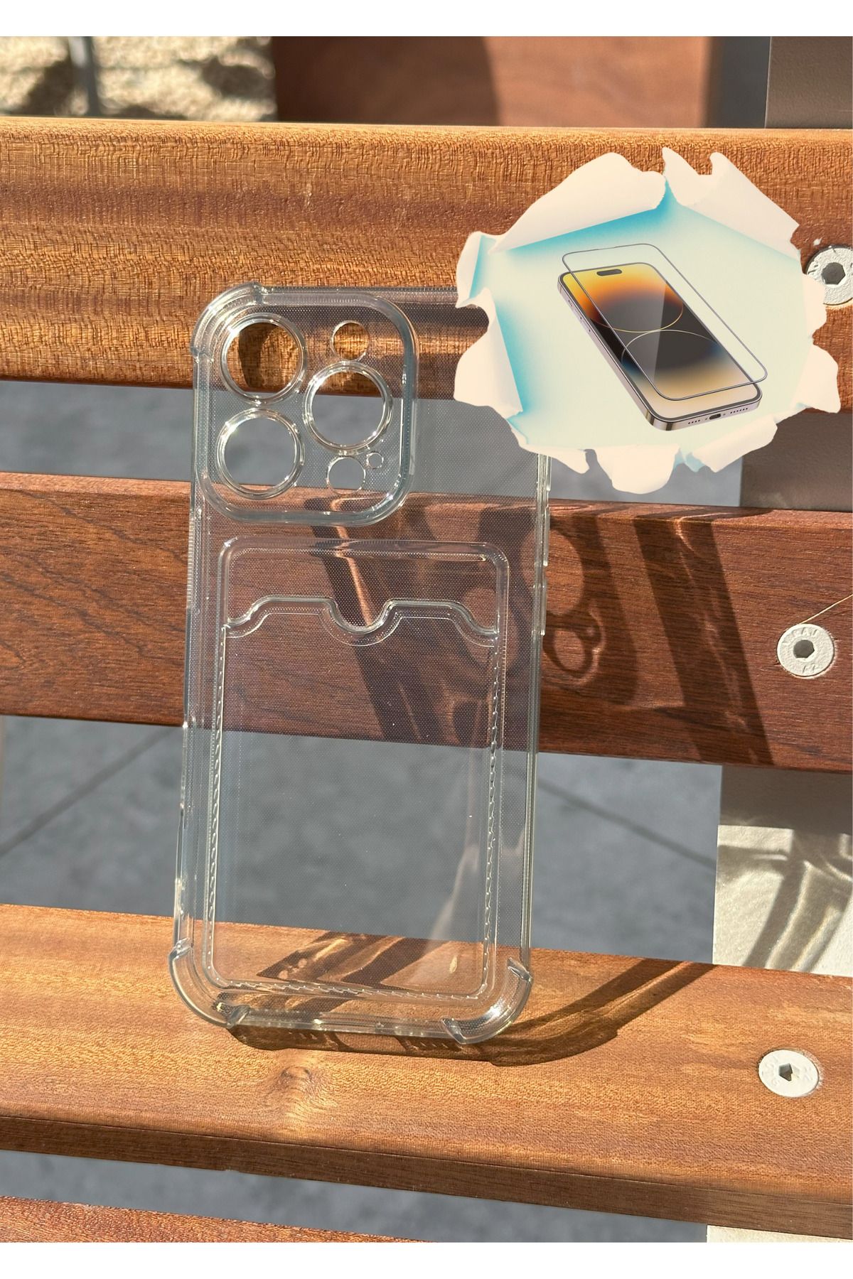 CNL iPhone 16 Pro Uyumlu Kamera Korumalı Kartlıklı Şeffaf Darbe Emici Kılıf - Kırılmaz Cam Hediyeli