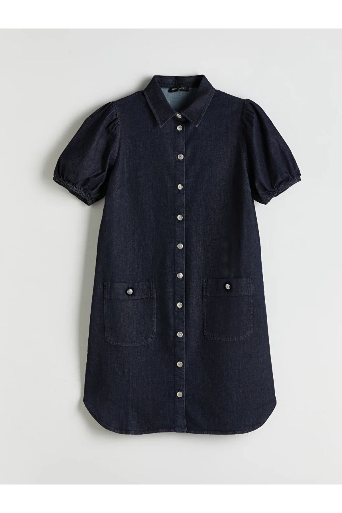 LC Waikiki LCW Comfort Indigo Gömlek Yaka Mini Jean Elbise