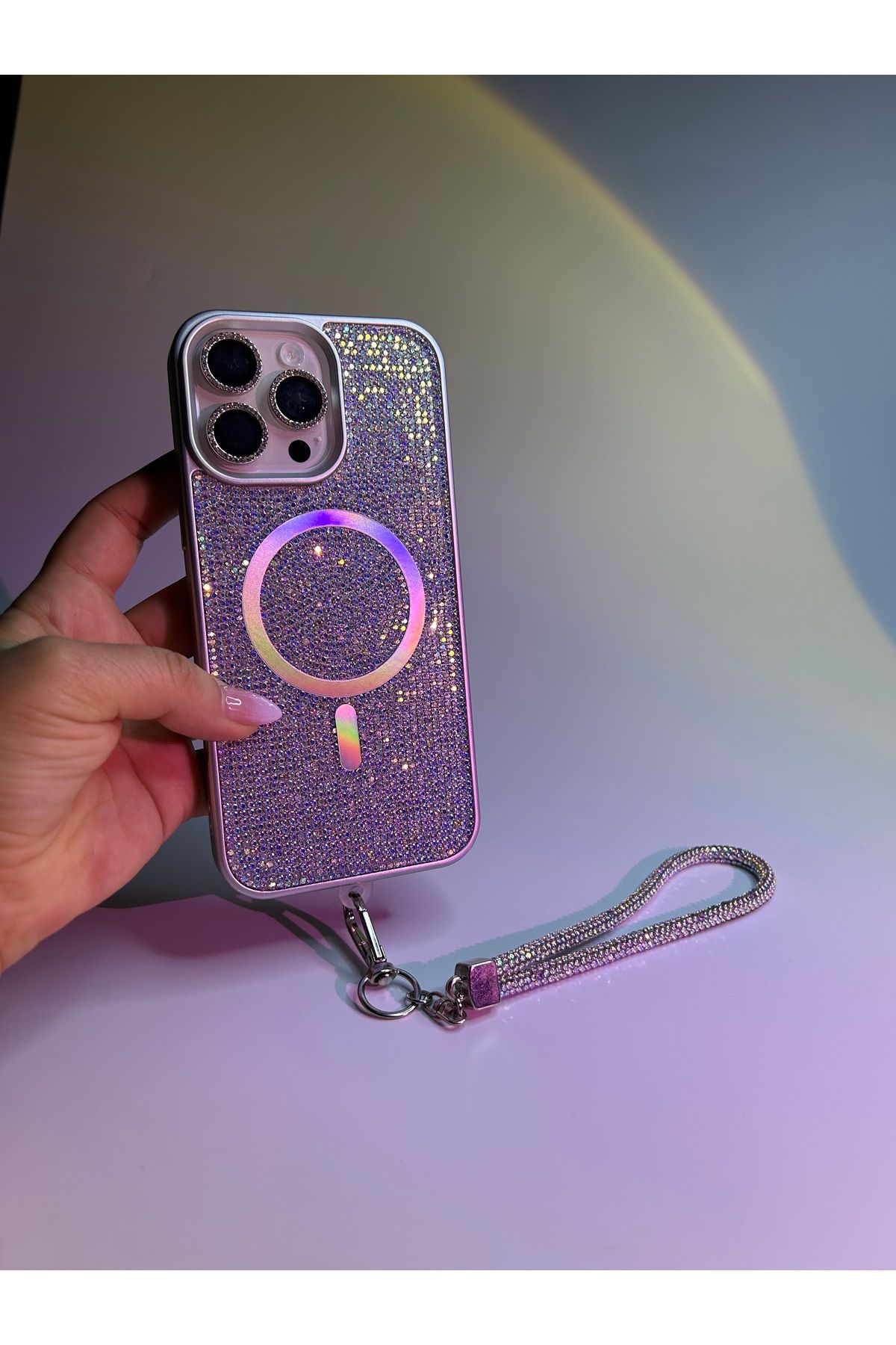UMD APPLE IPHONE 14 PRO MAX UYUMLU MAGSAFE ÖZELLİKLİ LÜKS TAŞLI GLAMOUR SET KAPAK
