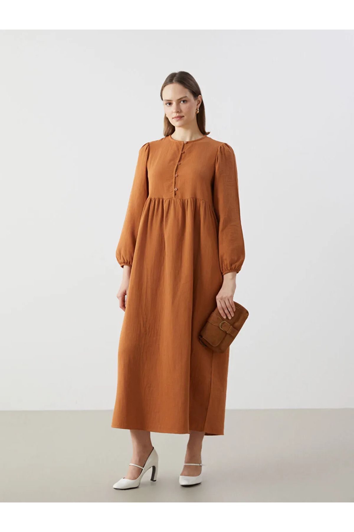 LC Waikiki LCW Modest Turuncu Bisiklet Yaka Kadın Elbise