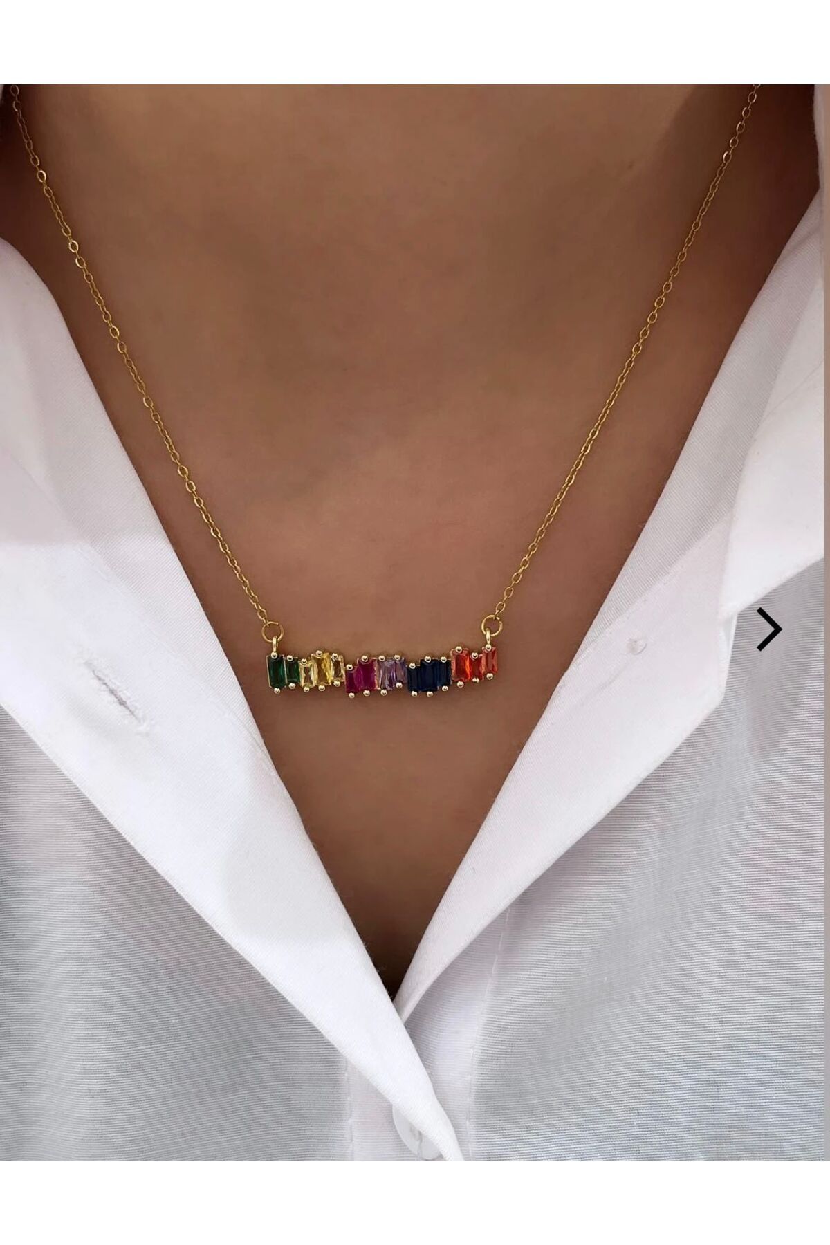 Butik Çelik Gold Çok Renkli Taşlı Kolye