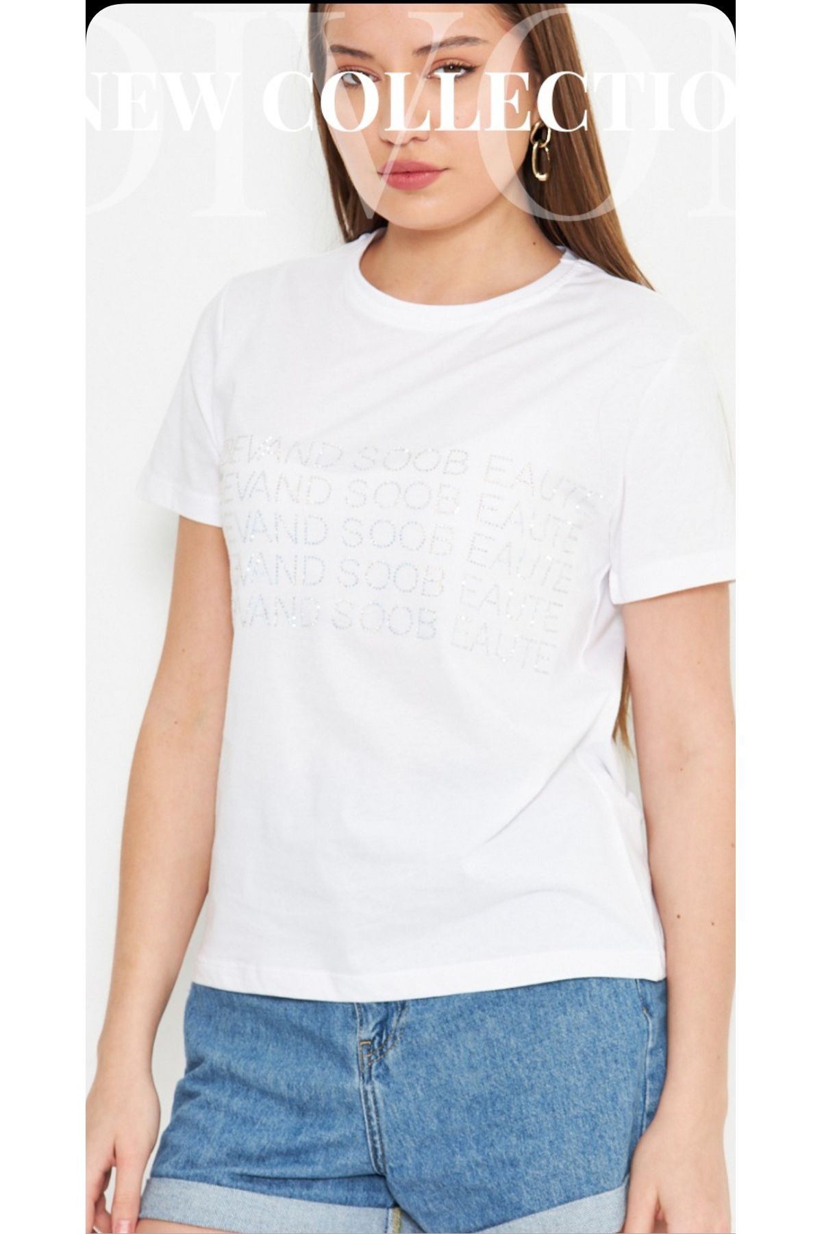 PEKA Taşlı krop T-shirt