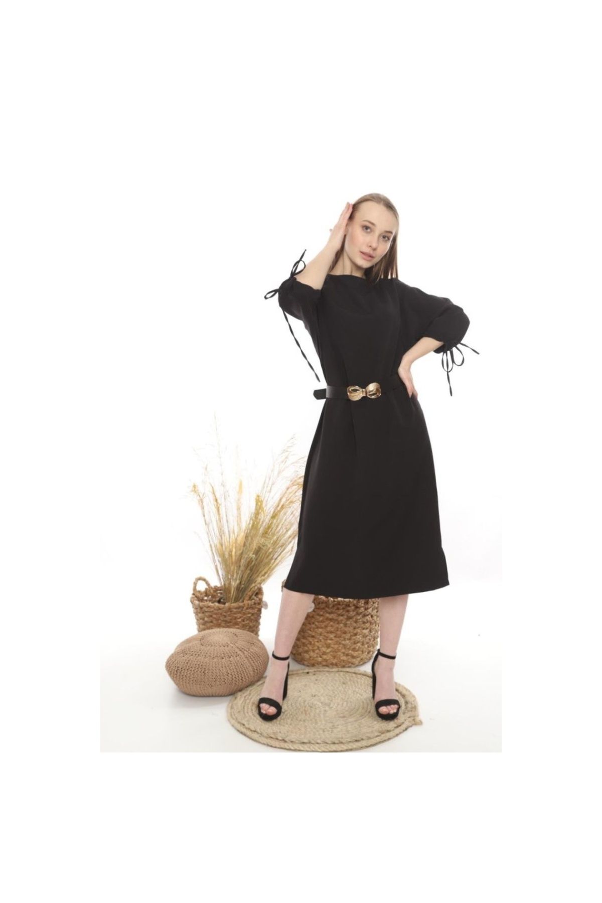 LUCKY LİFE Siyah Topshop Yırtmaçlı Elbise