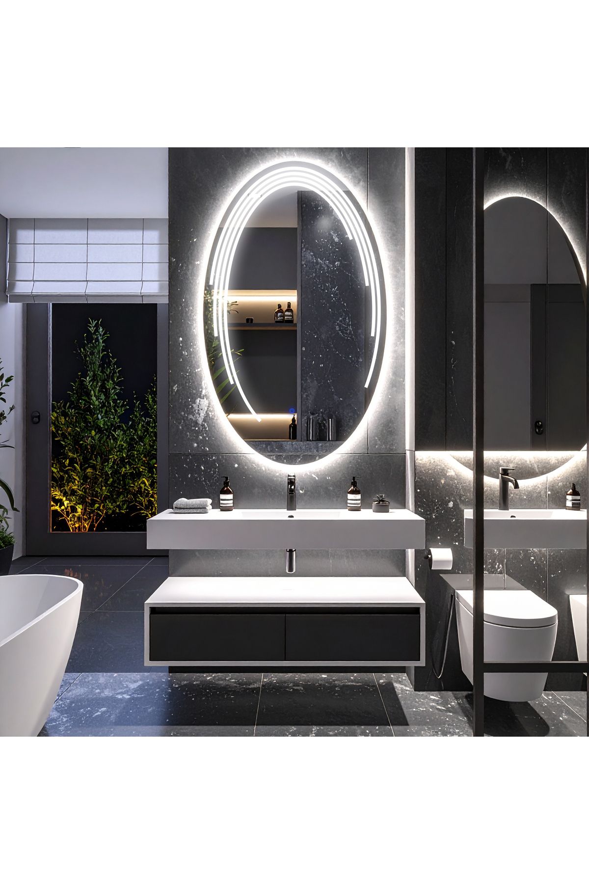 lumora mirror design Elliptika Beyaz Led'li Lazer Kumlamalı Lavabo & Banyo Aynası (Dokunmatik Sensörlü)