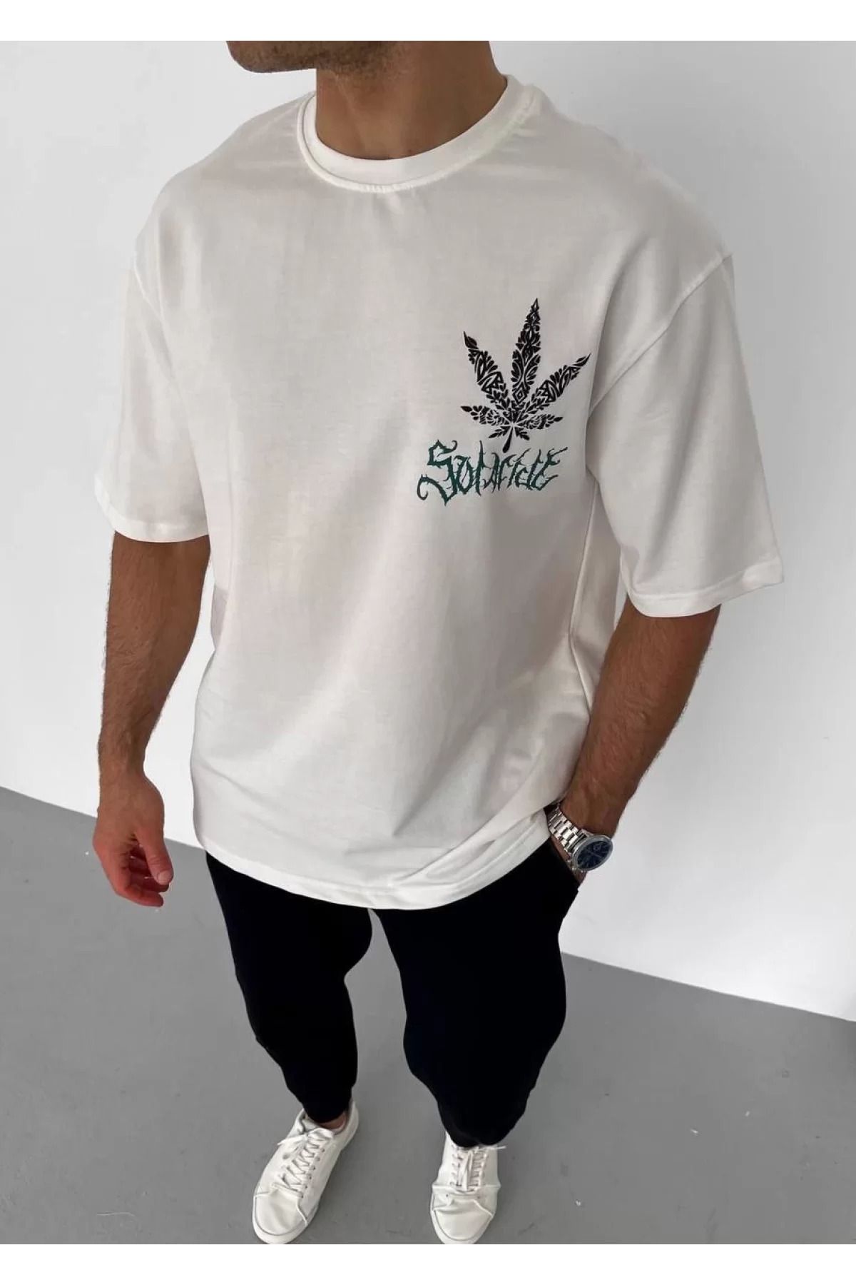 İndigo Park Erkek Tişört Unisex Bisiklet Yaka Baskılı Oversize T-Shirt