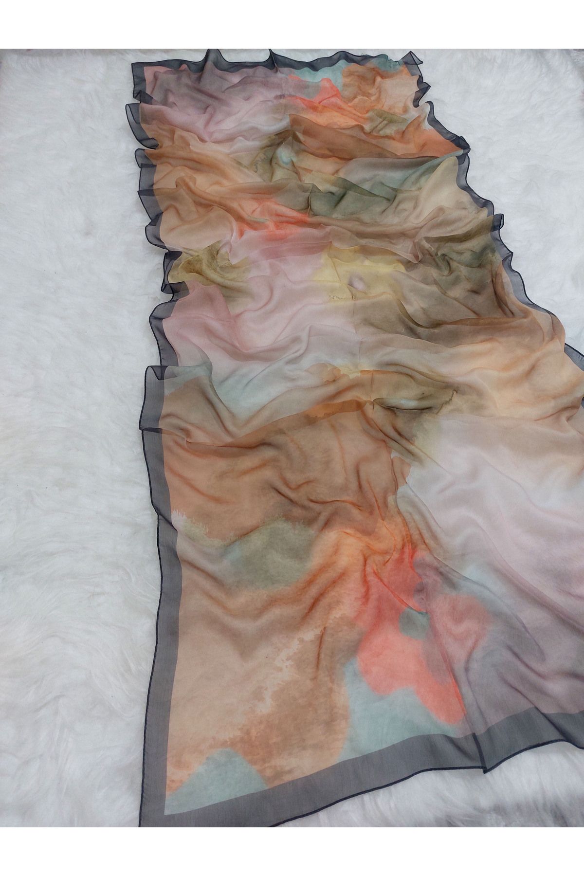 REMOMODA-Patterned Watercolor Chiffon Shawl High Quality, Fine Texture Soft Chiffon 3