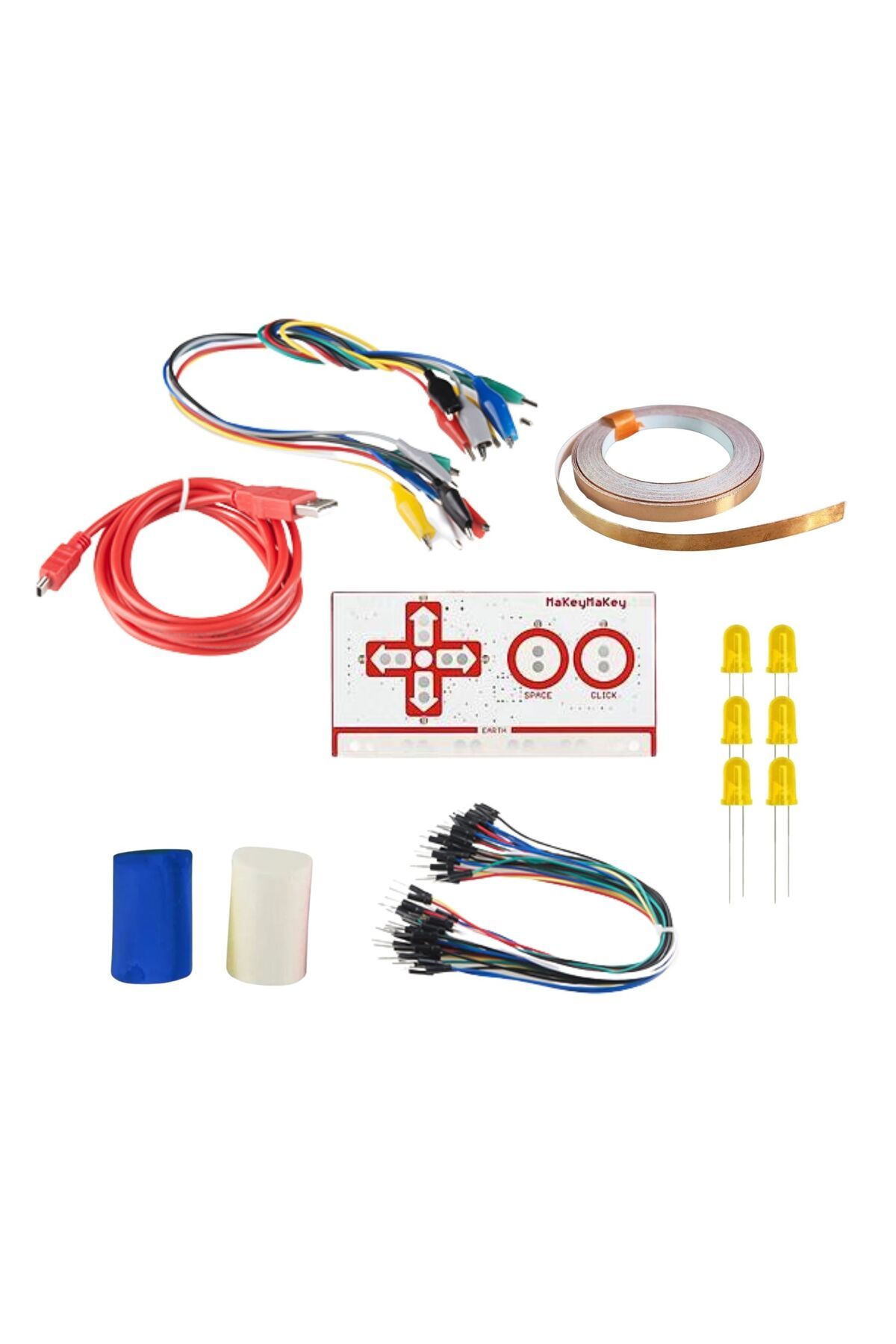 Fapatech Makey Makey Deluxe Kit - Bakır Folyo İletken Bant 5mm , Oyun Hamuru ,LED Eğitici Kodlama STEM Seti