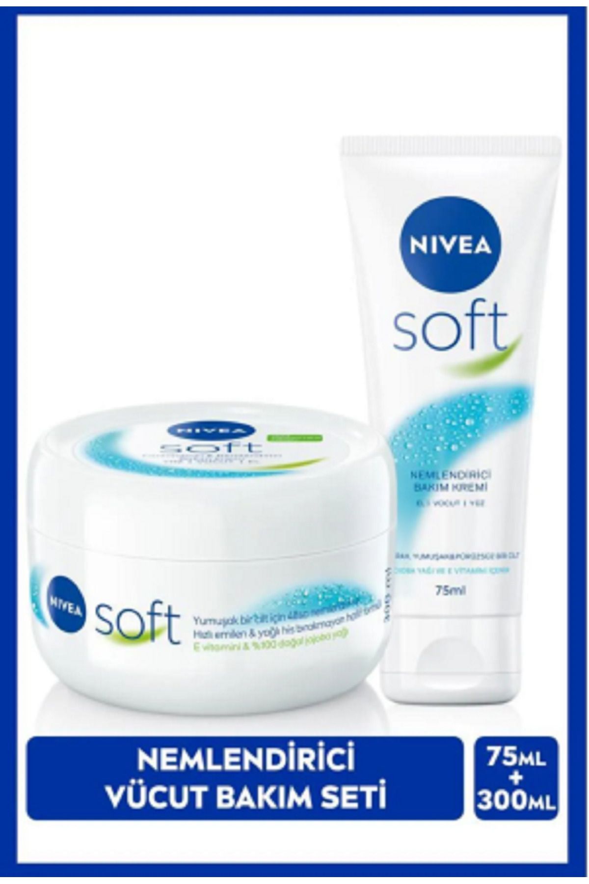 NIVEA Soft Nemlendirici Bakım Kremi 300ml ve Soft Krem 75ml, El Yüz Vücut, E Vitamini, Yumuşak Cilt,Jojoba
