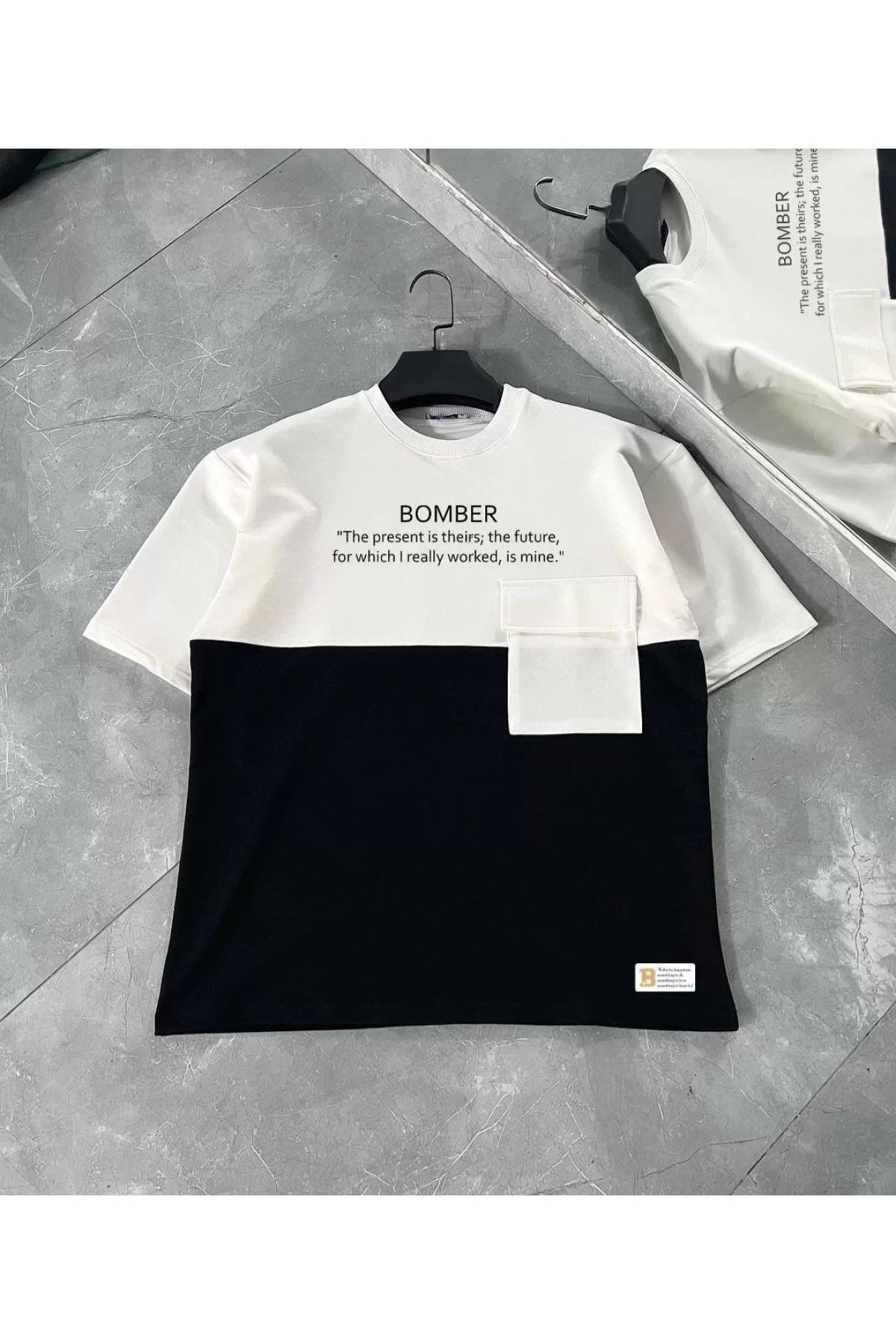 İndigo Park Erkek Tişört Unisex Torba Cep Detaylı Parçalı T-Shirt