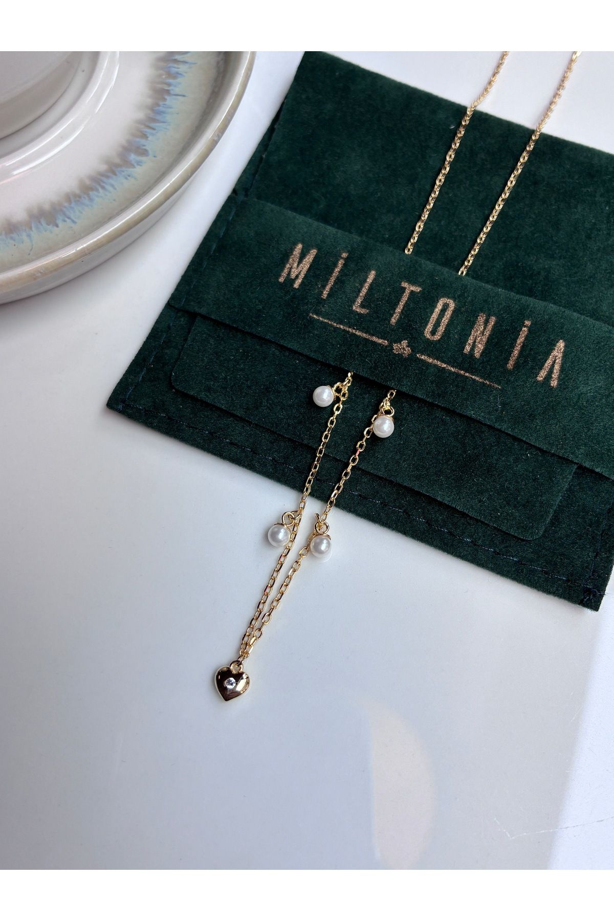Miltonia 925s Gümüş İncili Kalp Gümüş Kolye