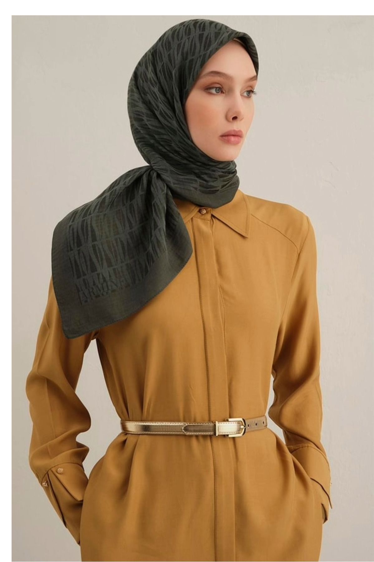 Armine Lyocell Eşarp 3-54 Koyu Yeşil Desenli 47351