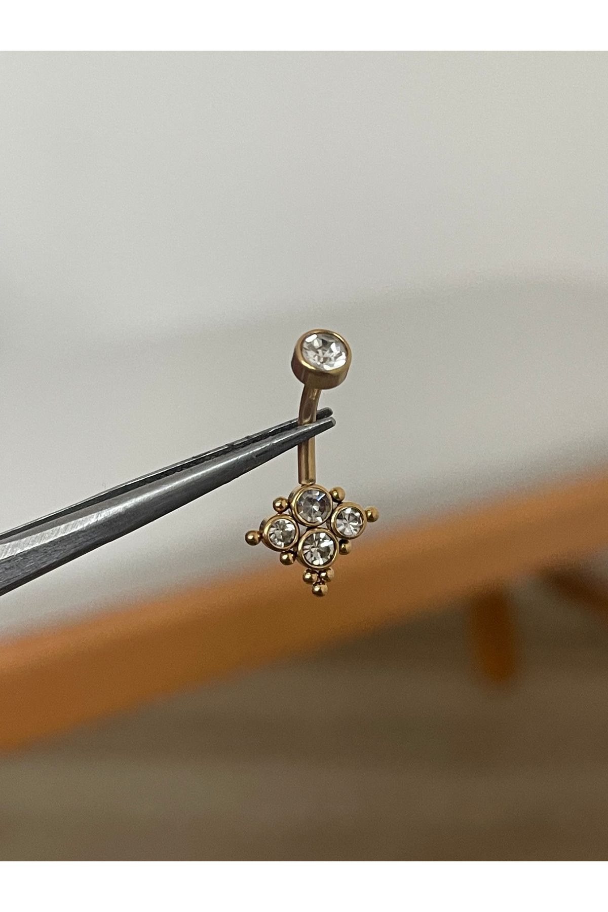 Rupen Kraft 316 L Cerrahi Çelik Zirkon 5 Taşlı Tasarım Göbek Piercingi