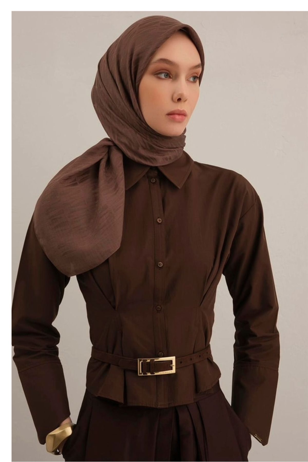 Armine Lyocell Eşarp 3-11 Kahverengi Desenli 47353