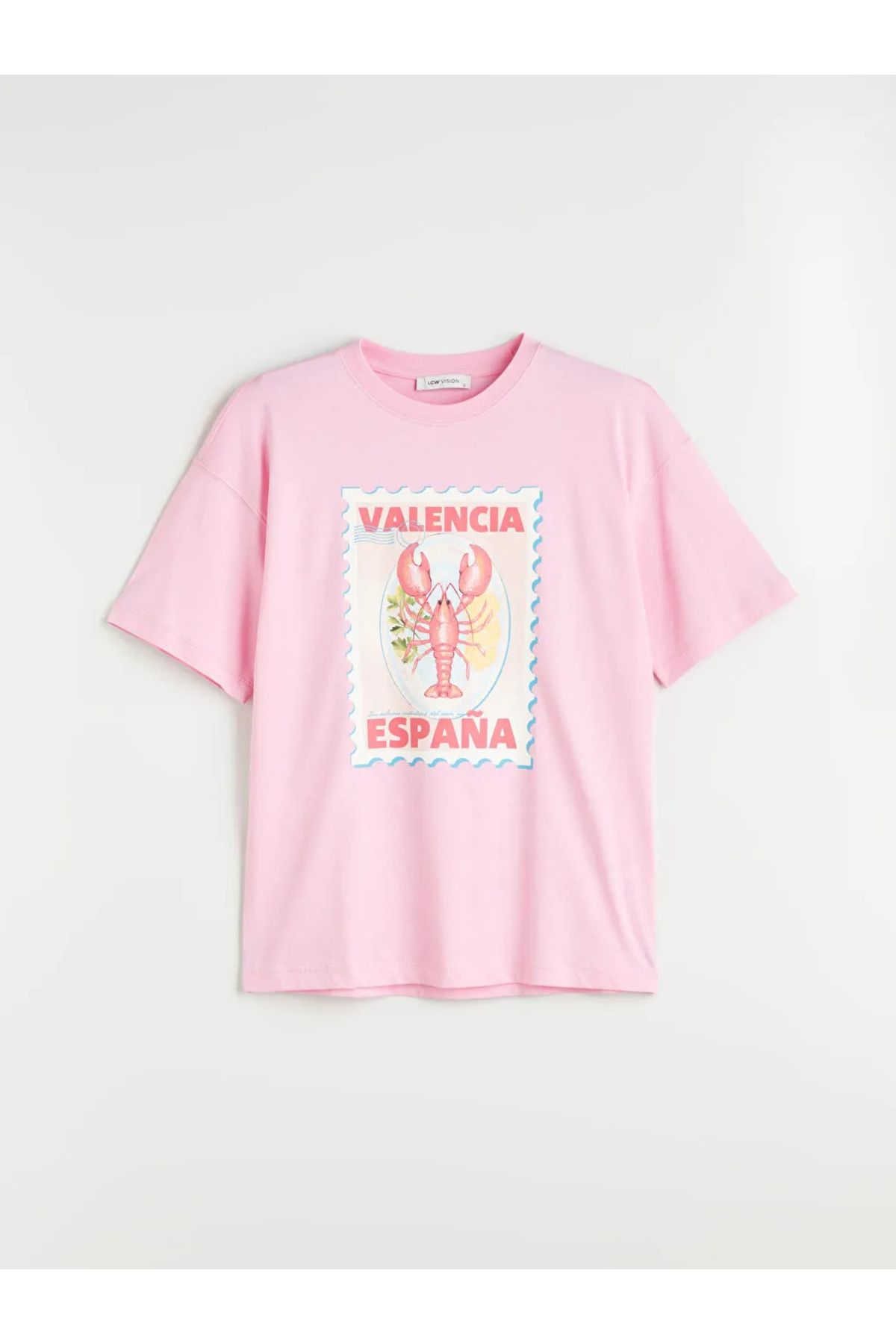 LC Waikiki LCW Vision Pembe Valencia Baskılı Oversize Kadın Tişört