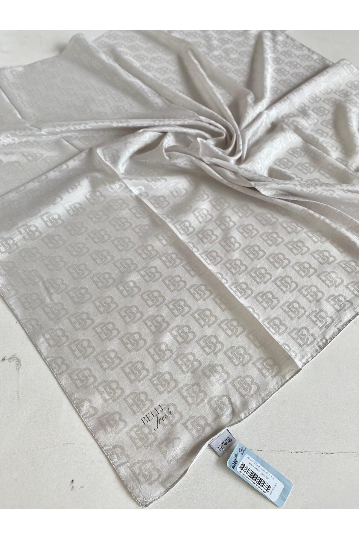 Belli Fresh Monogram Jakarlı Eşarp 1-78 Açık Gri Desenli