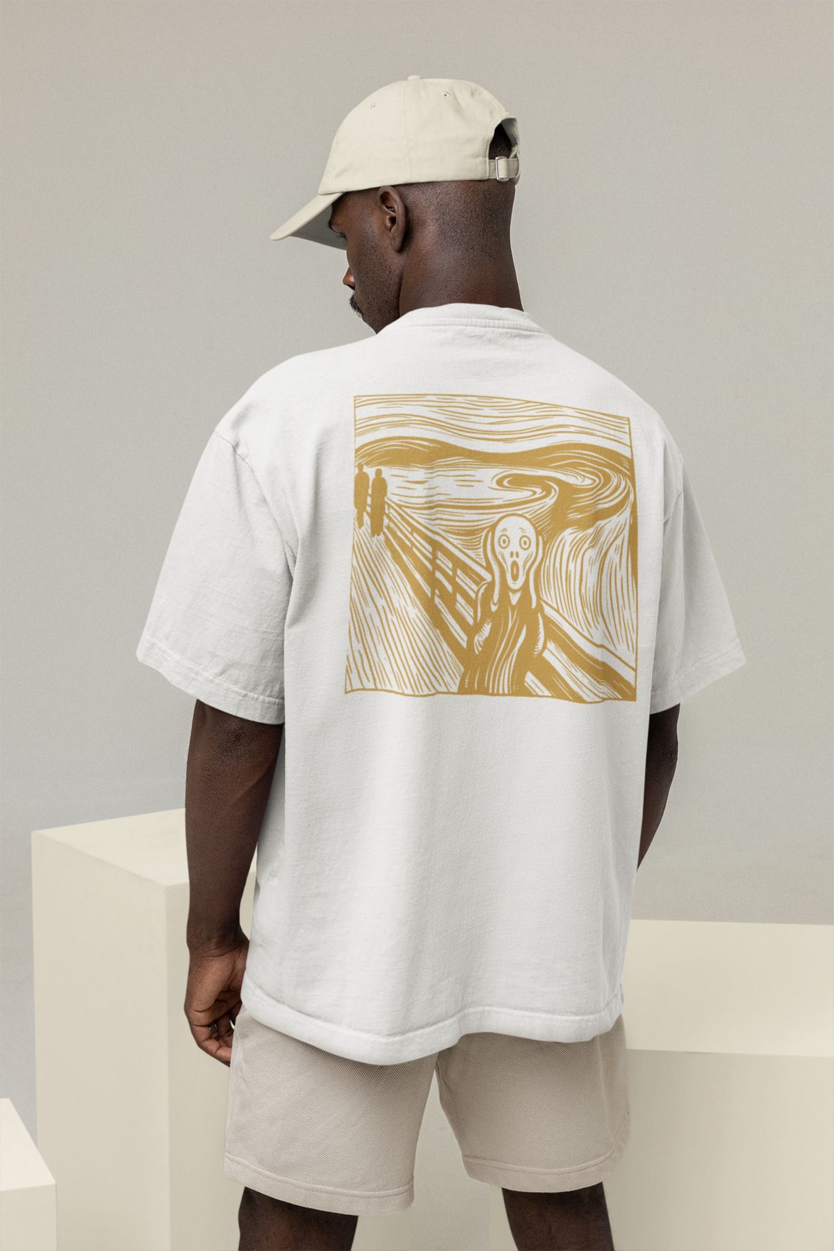 Sheeshbucks Çığlık Art Tasarımlı Erkek Oversize Beyaz Tişört
