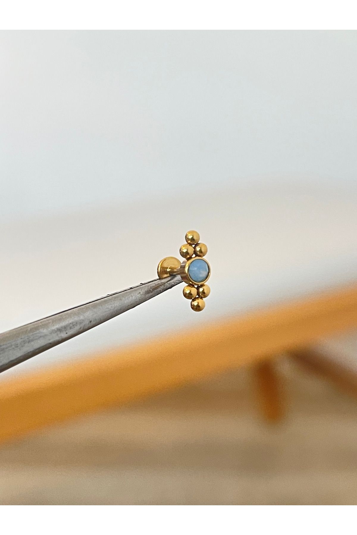 Rupen Kraft 316 L Cerrahi Çelik Opal Taşlı Gold Conch Kıkırdak Helix Dudak Tragus Piercingi