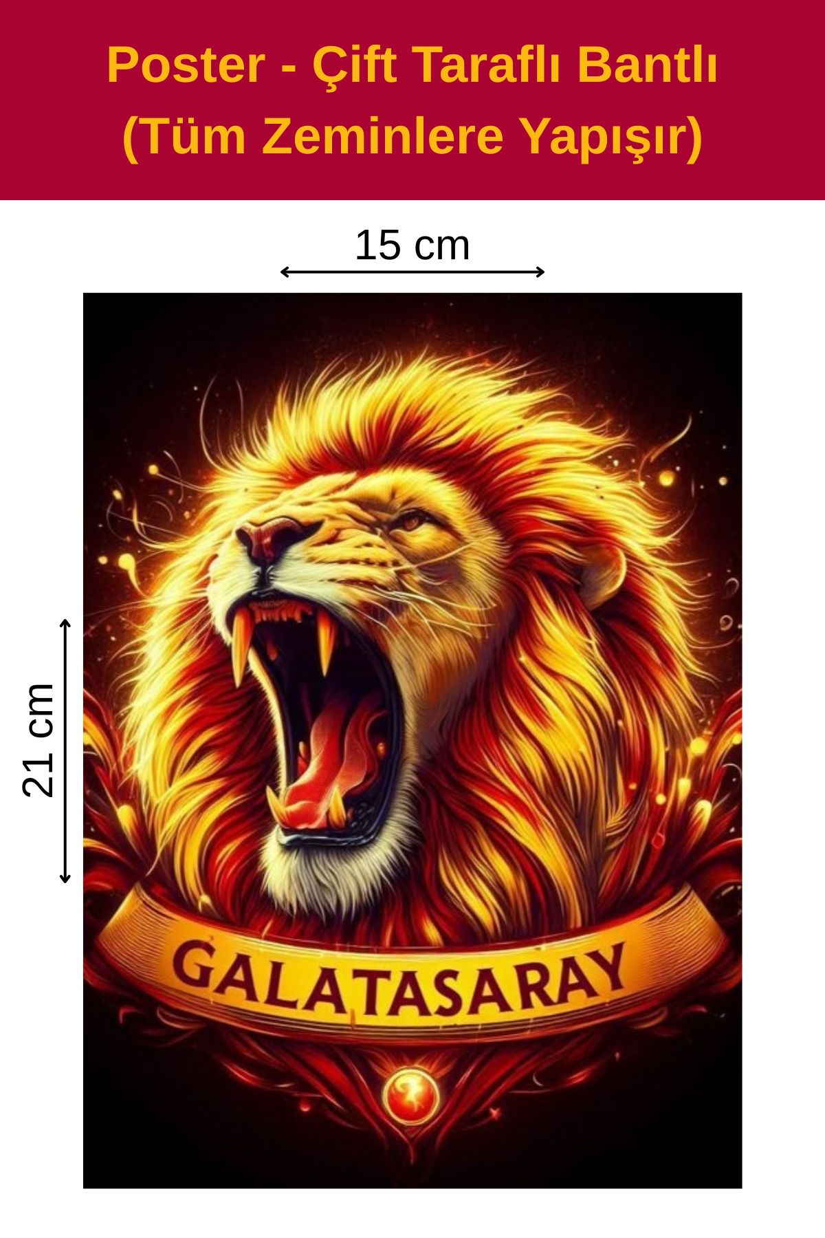Organik Yolda Sarı Kırmızı Aslan Poster, Çift Taraflı Bantlı, Tüm Zeminlere Yapışır, (15 x 21 cm).