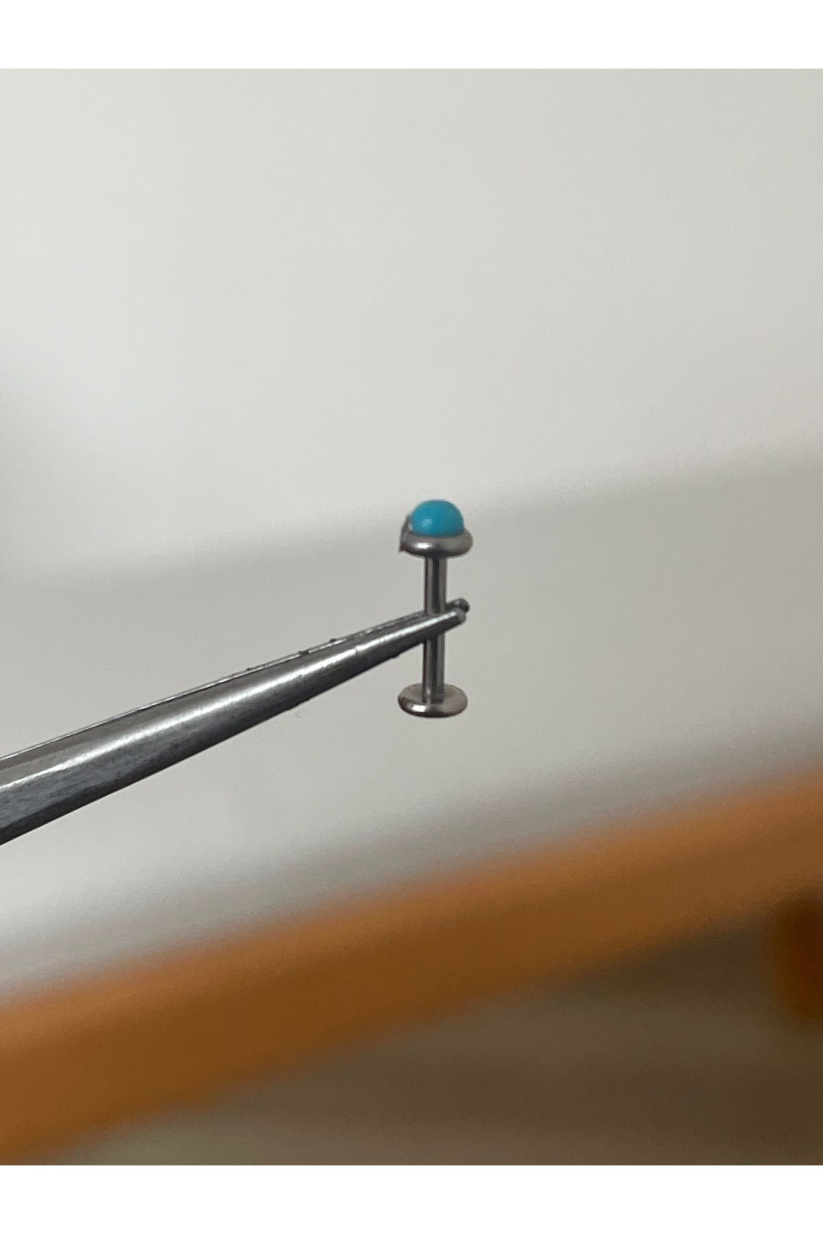 Rupen Kraft 316 L Cerrahi Çelik Doğal Taş Turkuaz Taşlı Gümüş Renk Tragus Helix Kıkırdak Piercing