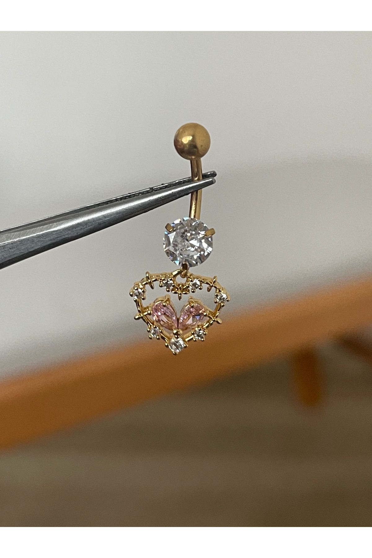 Rupen Kraft 316 L Cerrahi Çelik Sallantılı Pembe Taş Detaylı Göbek Piercingi