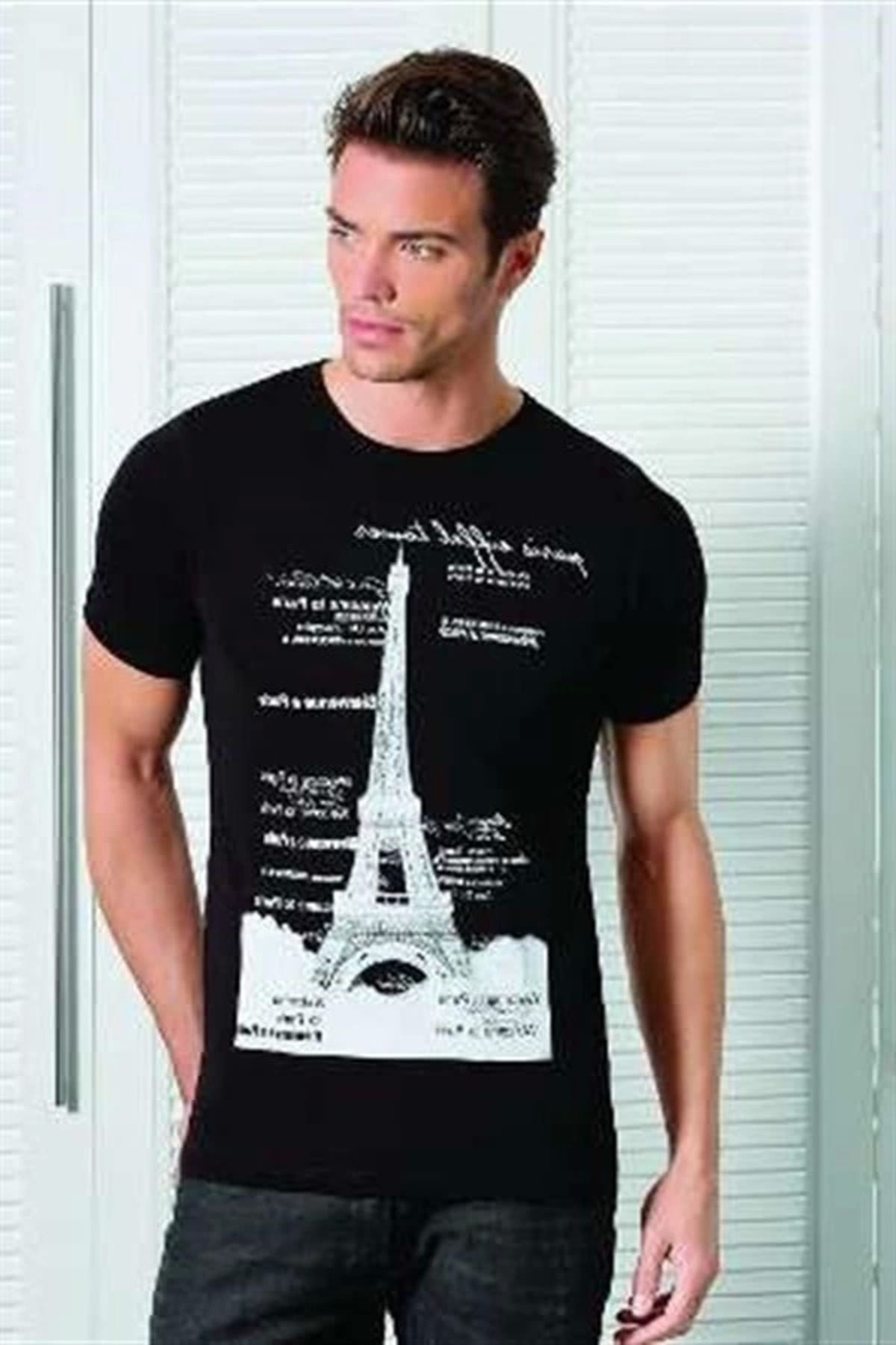 Moda Şahsenem Berrak Kule Baskılı Erkek T-shirt 1043