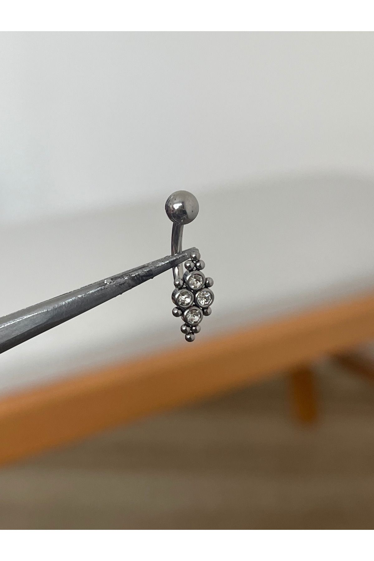 Rupen Kraft 316 L Cerrahi Çelik Zirkon 4 Taşlı Tasarım Göbek Piercingi