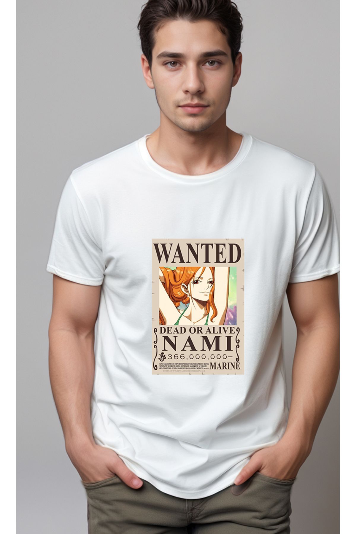 petite pati One Piece Wanted Nami Baskılı Unisex Tshirt