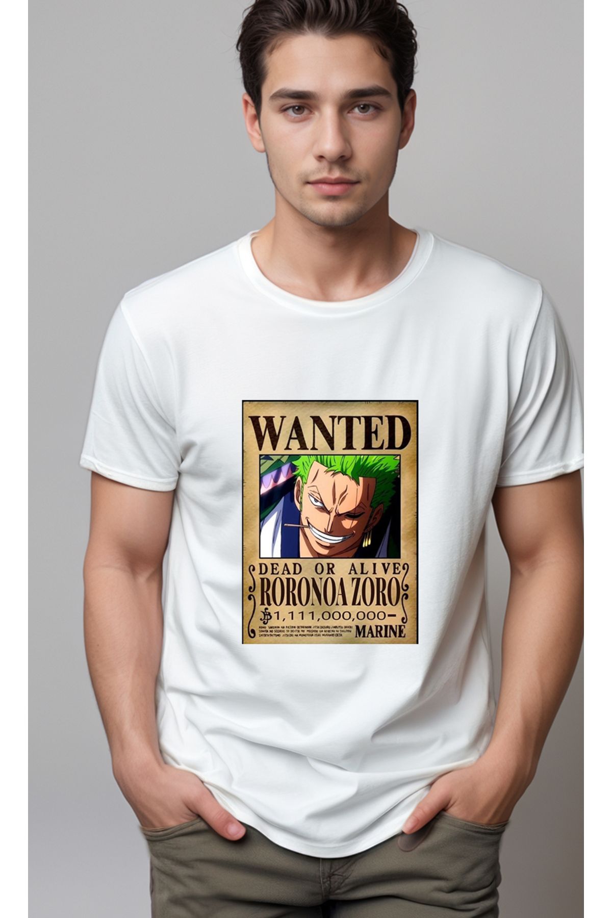 petite pati One Piece Wanted Zoro Baskılı Unisex Tshirt