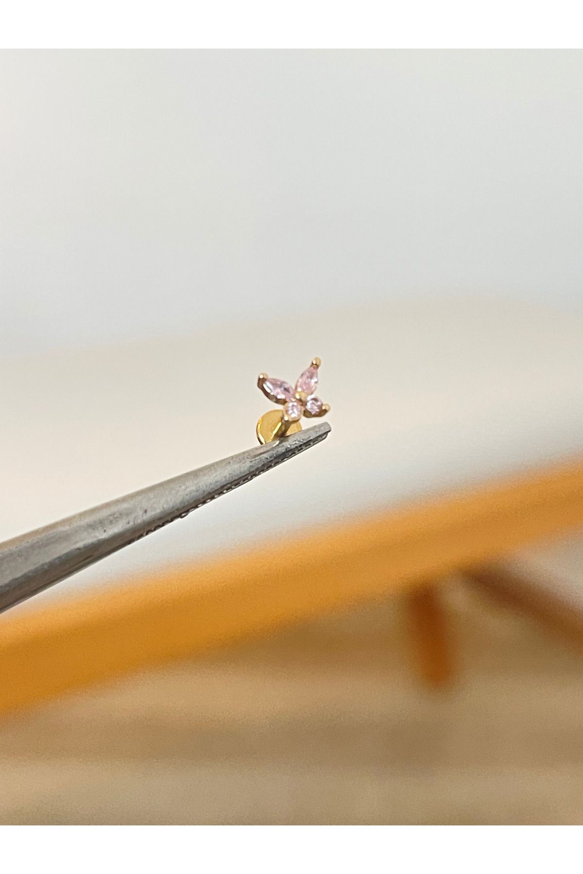 Rupen Kraft 316 L Cerrahi Çelik Zirkon Taşlı Kelebek Modeli Conch Kıkırdak Helix Dudak Tragus Piercingi