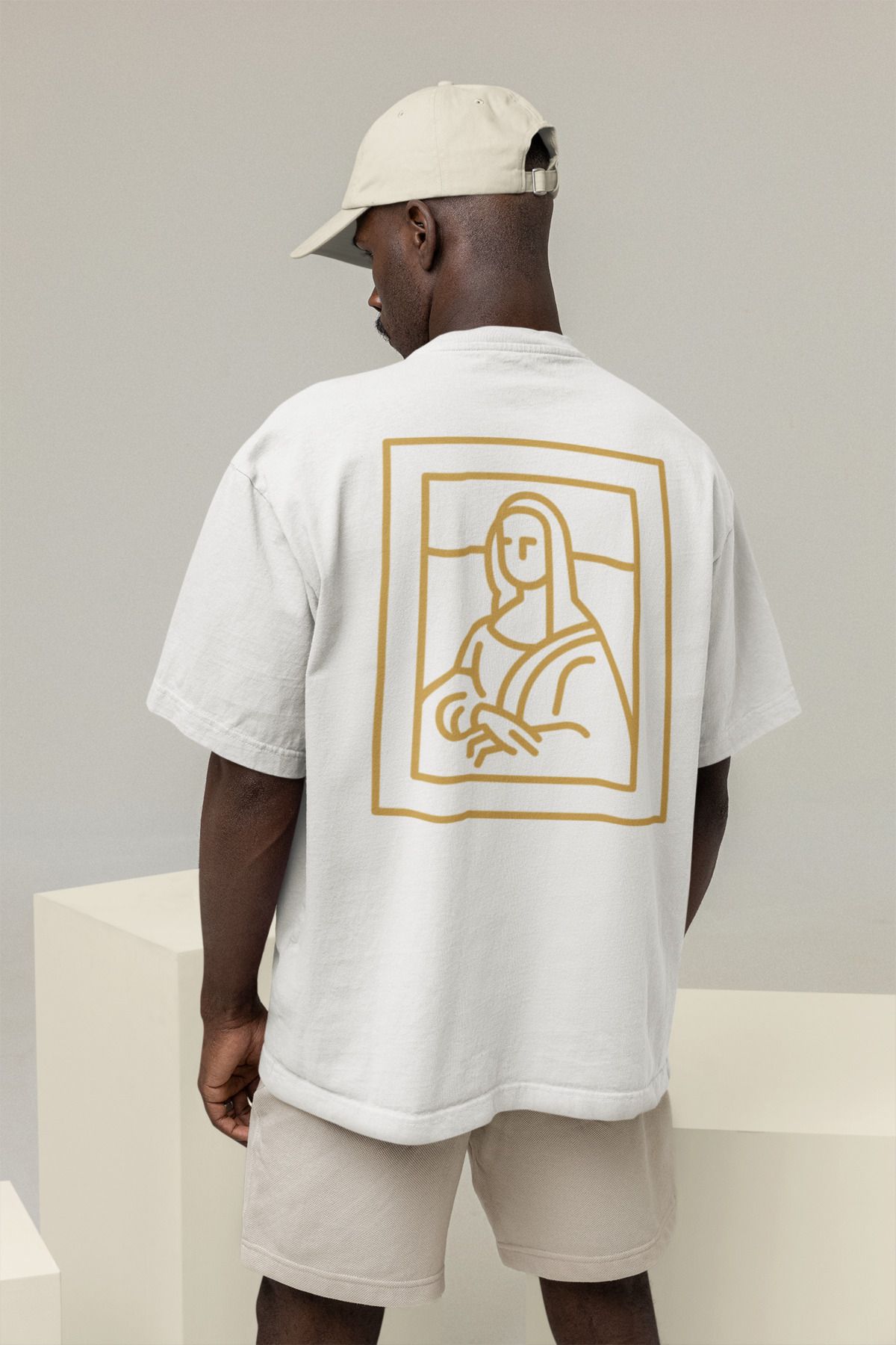 Sheeshbucks Monalisa Art Tasarımlı Erkek Oversize Beyaz Tişört