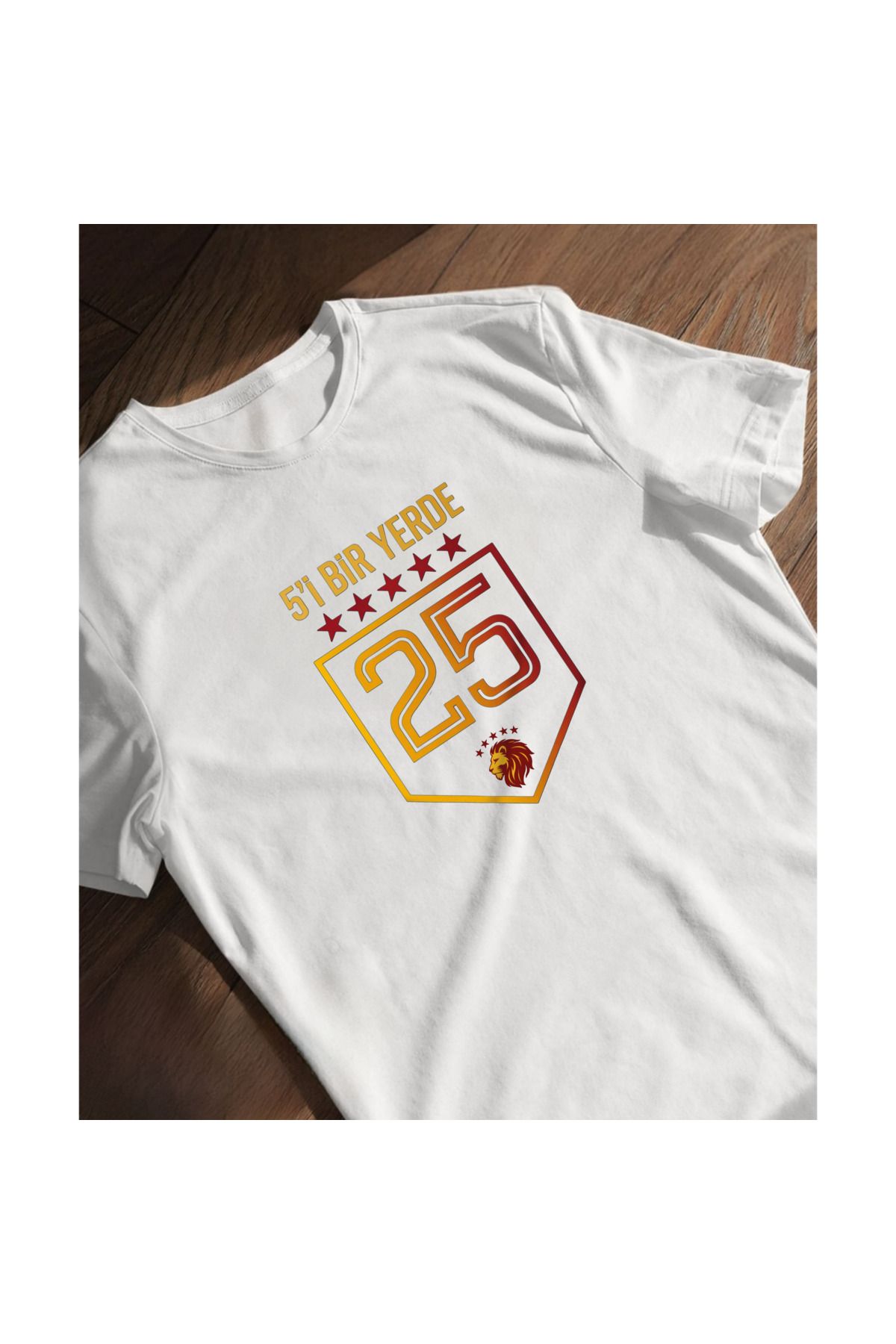SARI 5 YILDIZ ŞAMPİYON TSHIRT %100 PAMUK TSHIRT