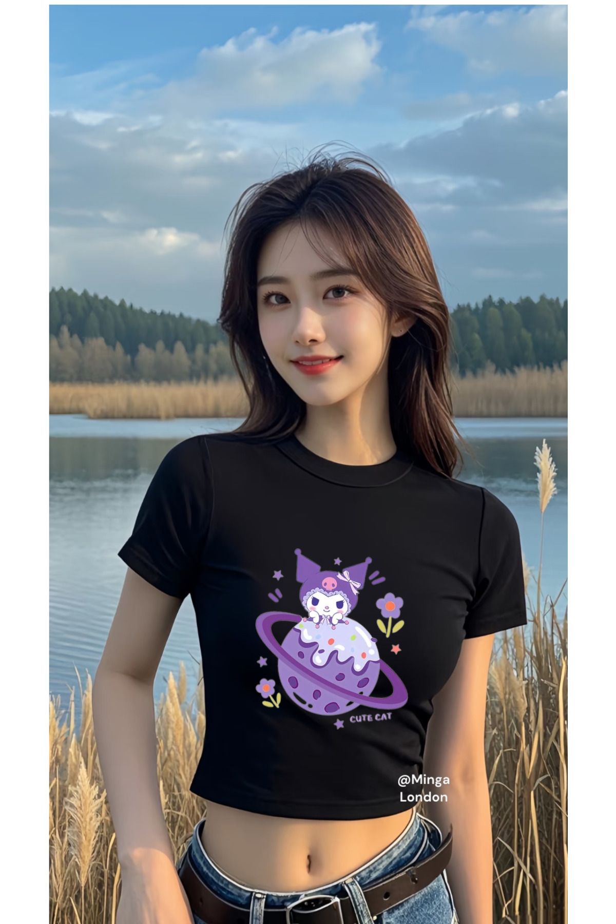 Minga London Siyah Kuromi Saturn Crop Bluz -Ghostella
