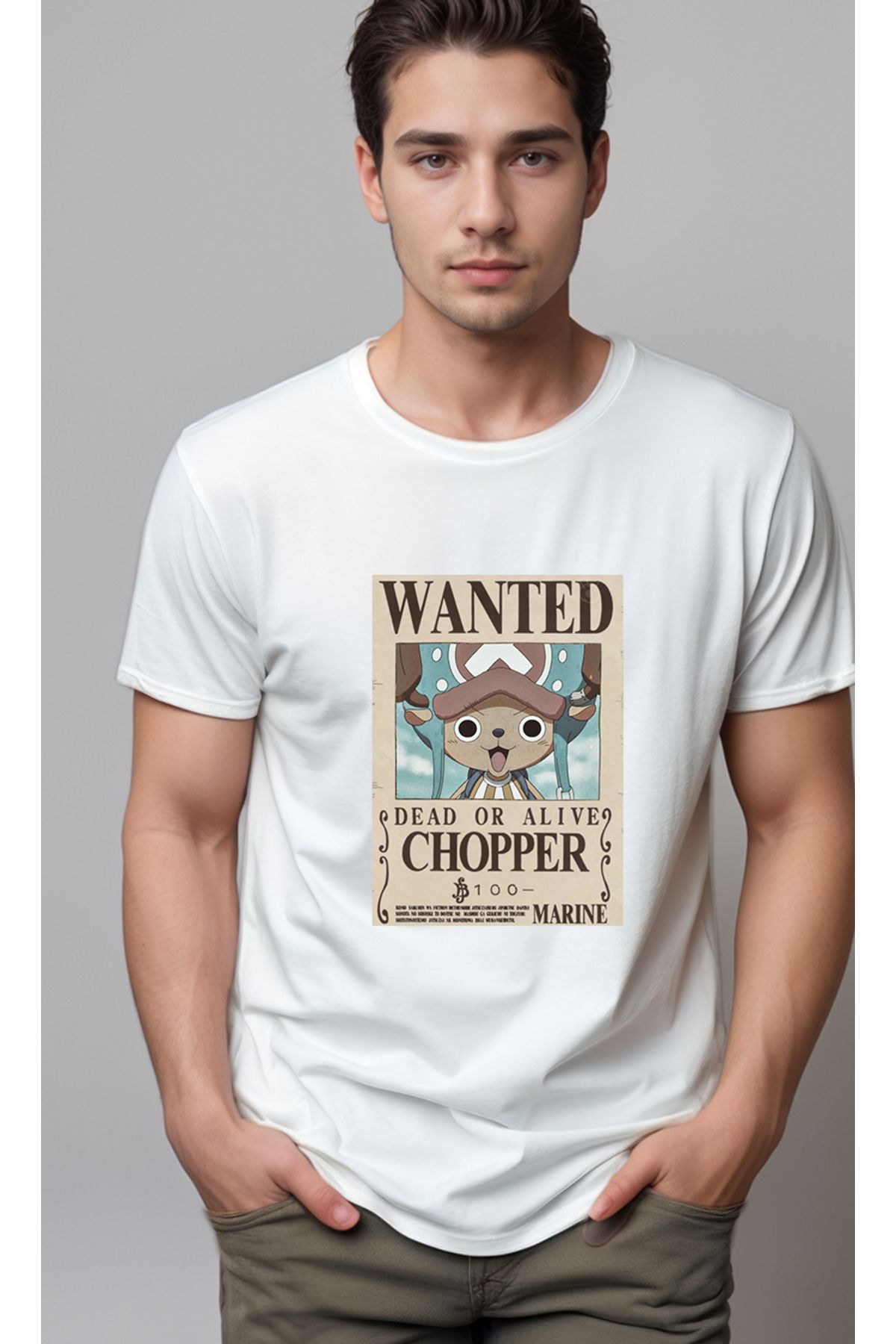 petite pati One Piece Eski Wanted Chopper Baskılı Unisex Tshirt