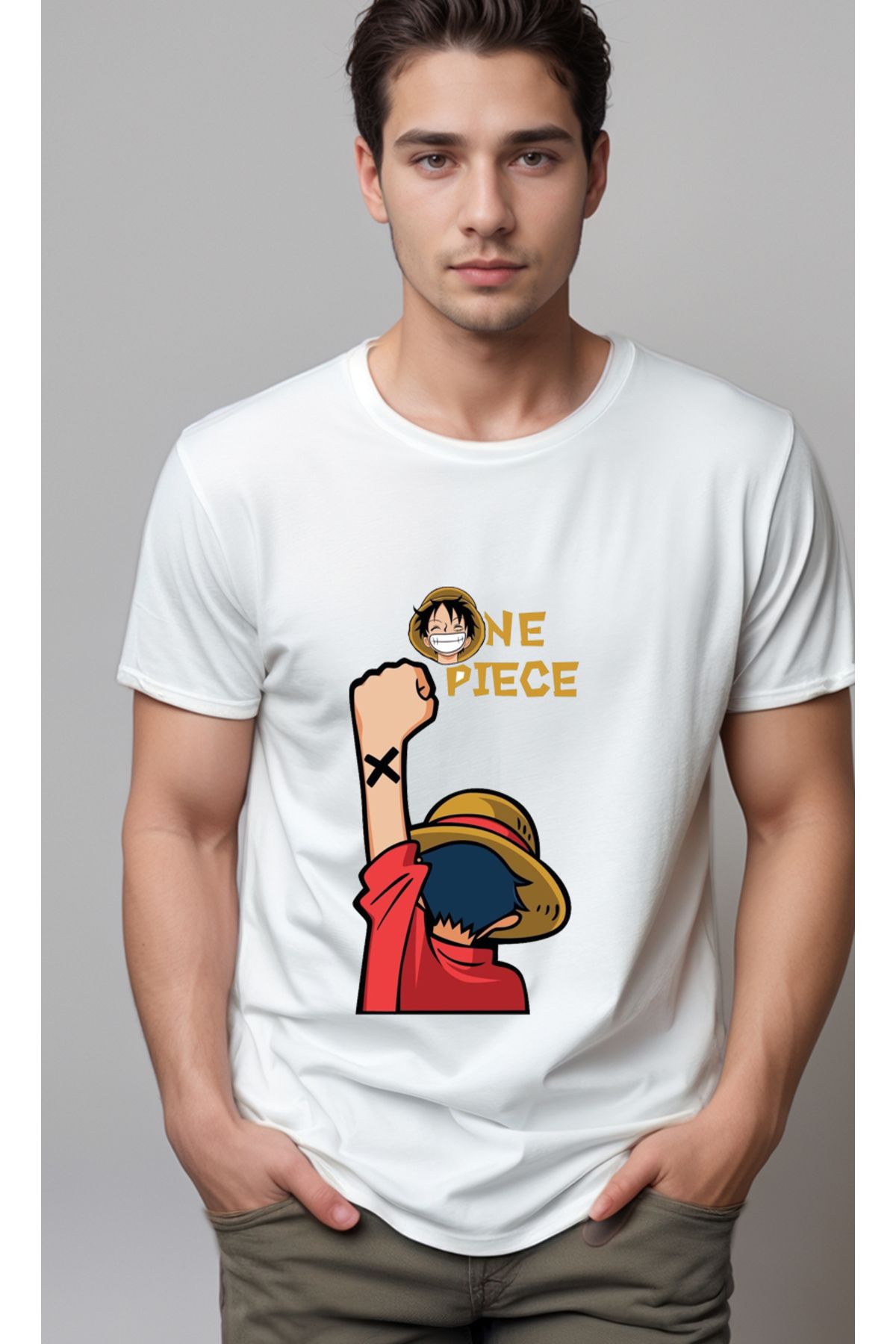petite pati One Piece Luffy Baskılı Unisex Tshirt