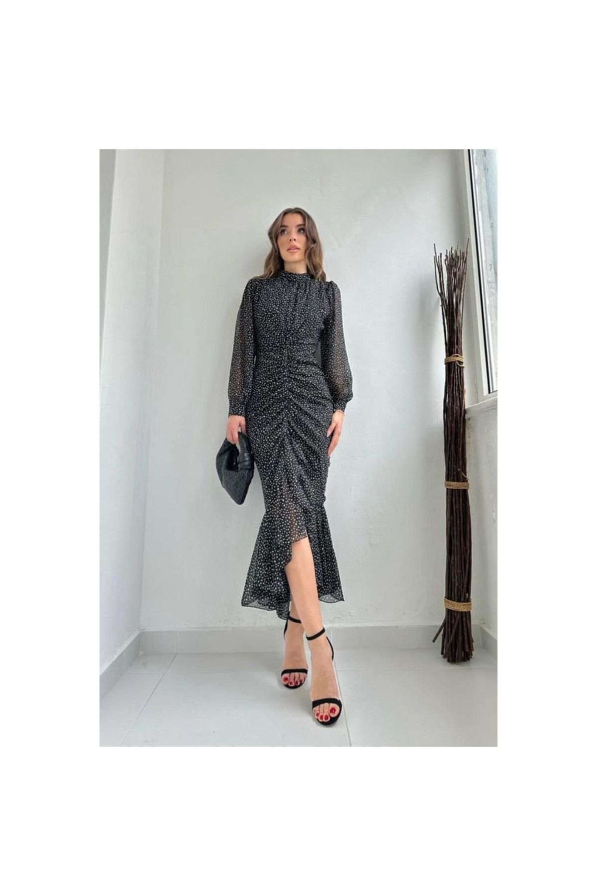 LUCKY LİFE Siyah Balık Şifon Elbise