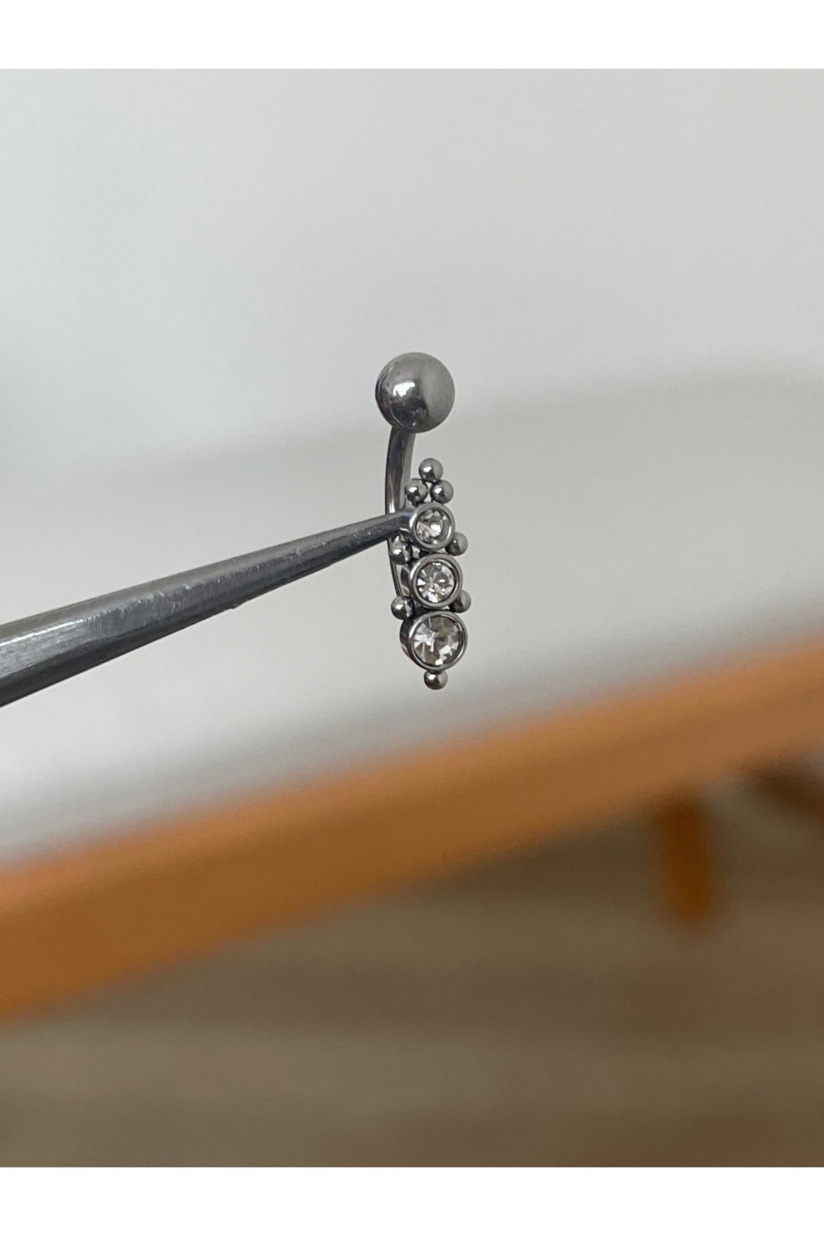 Rupen Kraft 316 L Cerrahi Çelik Üç Sıra Zirkon Taşlı Tasarım Göbek Piercingi