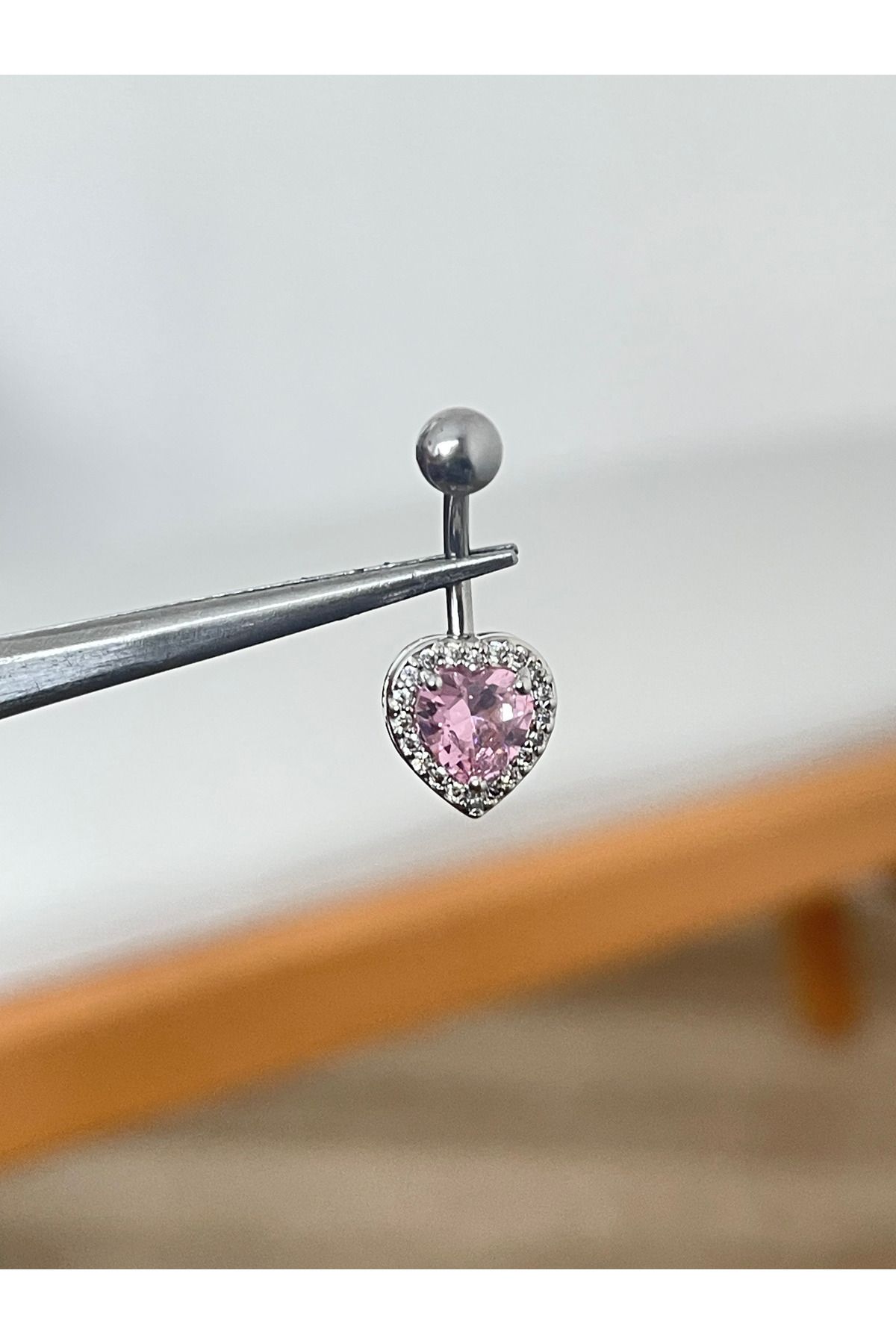 Rupen Kraft 316 L Cerrahi Çelik Zirkon Taşlı Pembe Kalpli Göbek Piercingi