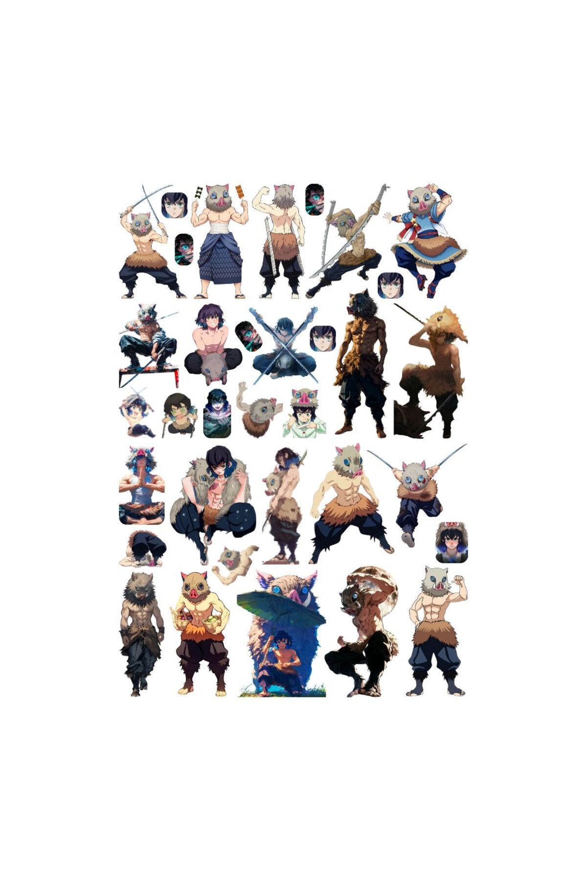 Ororabutik 34 Adet Inosuke Hashibira Demon Slayer Anime Sticker Seti - Etiket Seti Sketchbook
