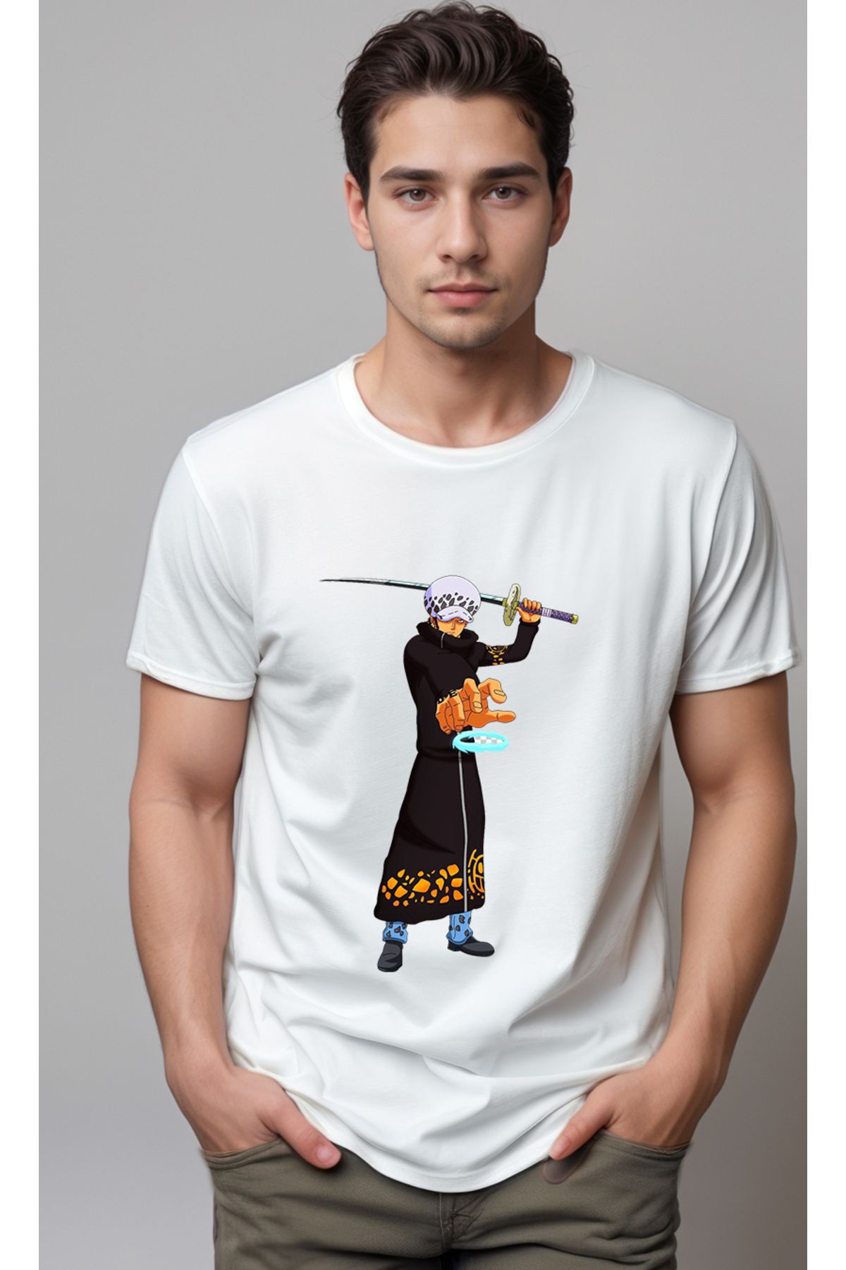 petite pati One Piece Trafalgar Law Baskılı Unisex Tshirt
