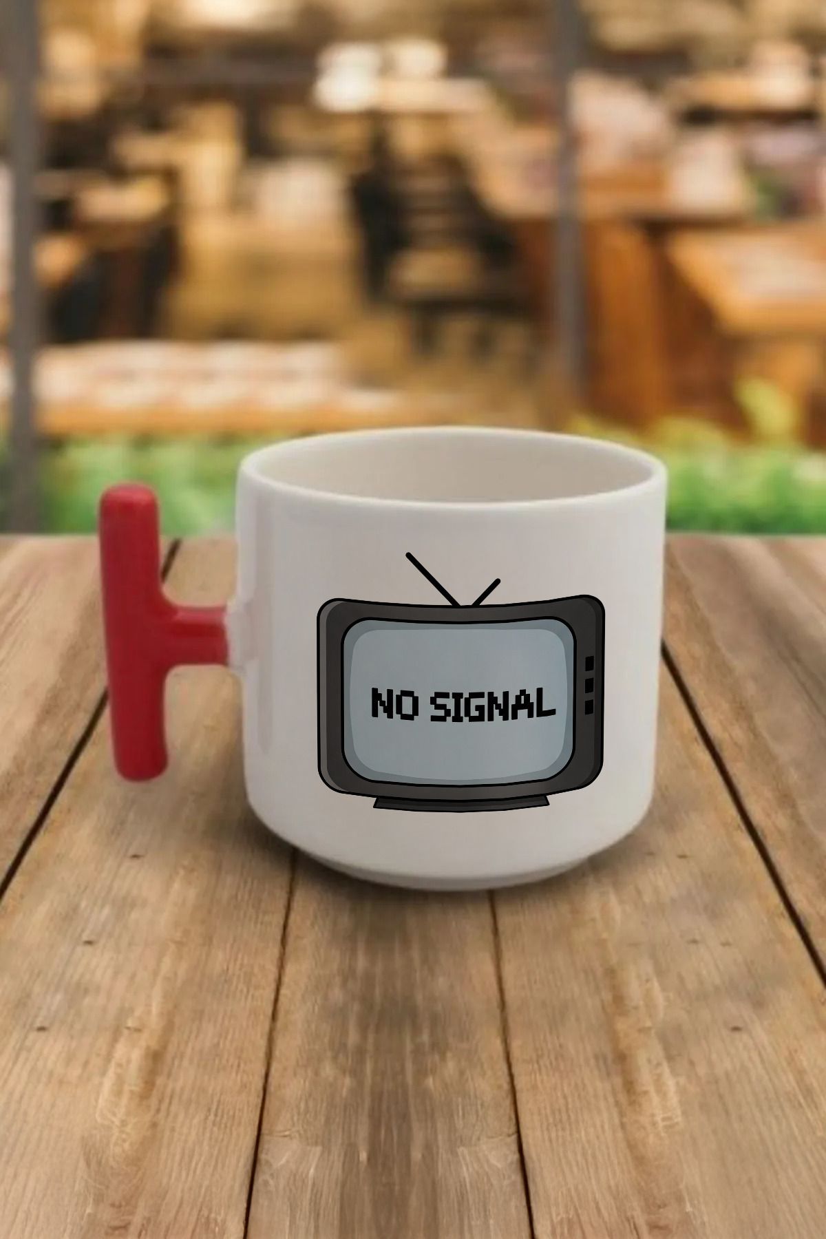 DozNest NO SIGNAL Kırmızı Kulplu Kupa Bardak - Hediyelik Kahve Bardağı DZB22