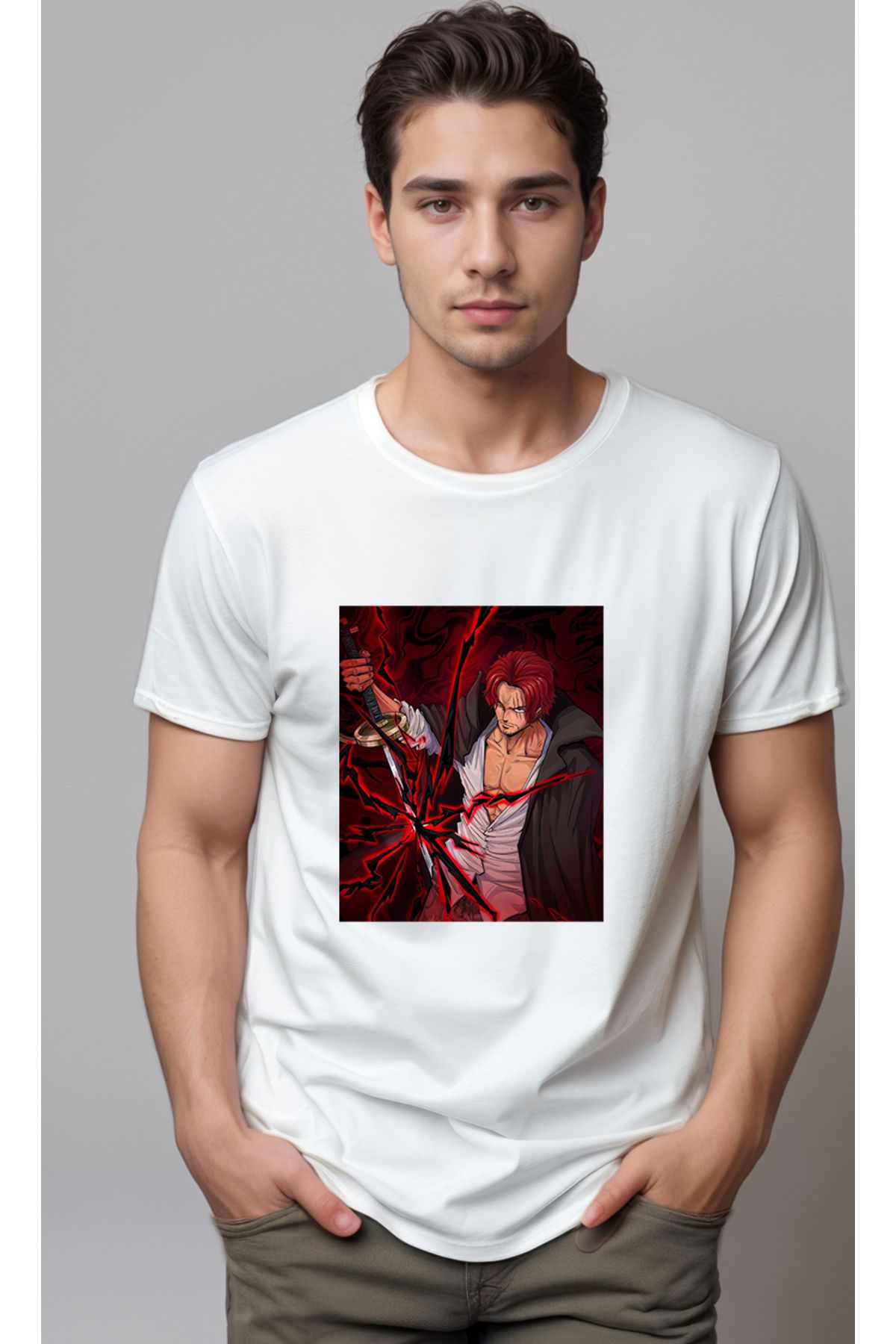 petite pati One Piece Shanks Baskılı Unisex Tshirt