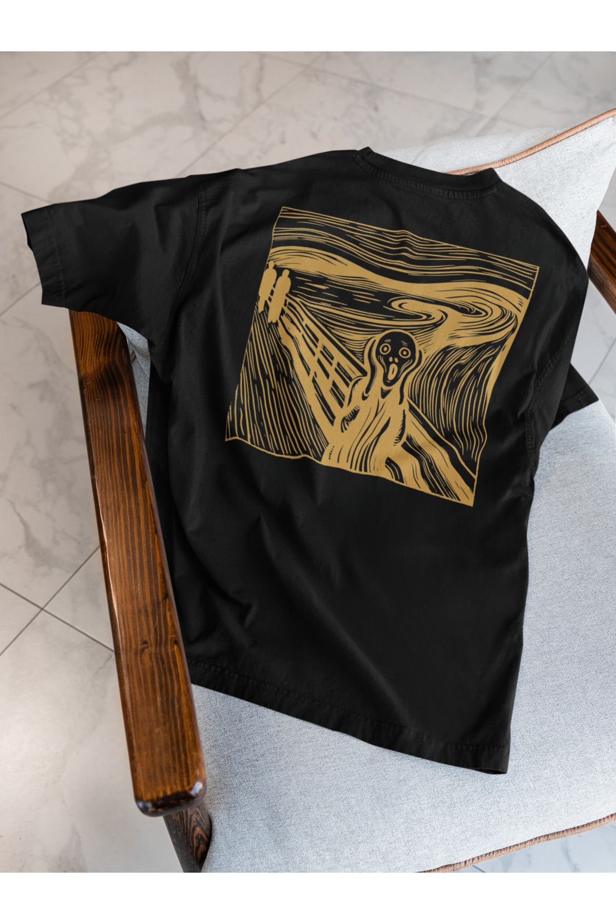 Sheeshbucks Çığlık Art Tasarımlı Kadın Oversize Siyah Tişört